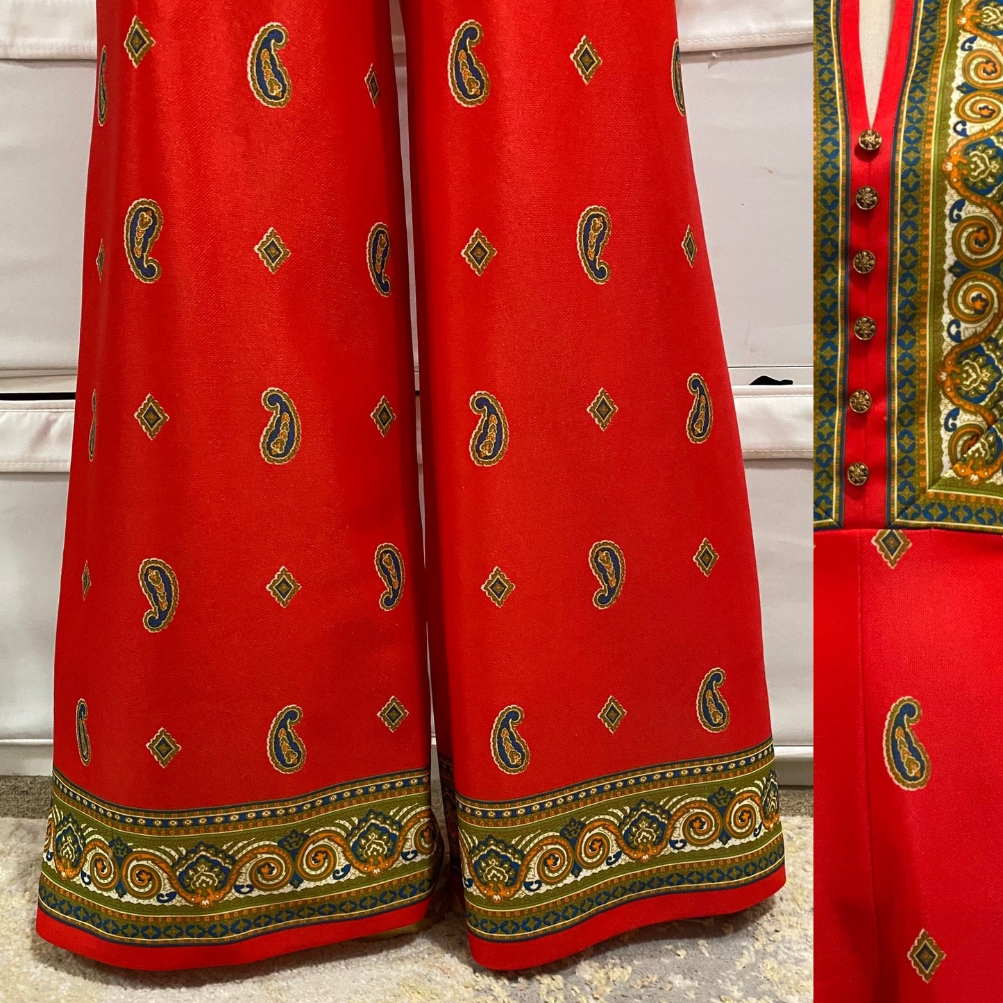 60's-70's Psychedelic Paisley Wide Leg Jumpsuit (M)