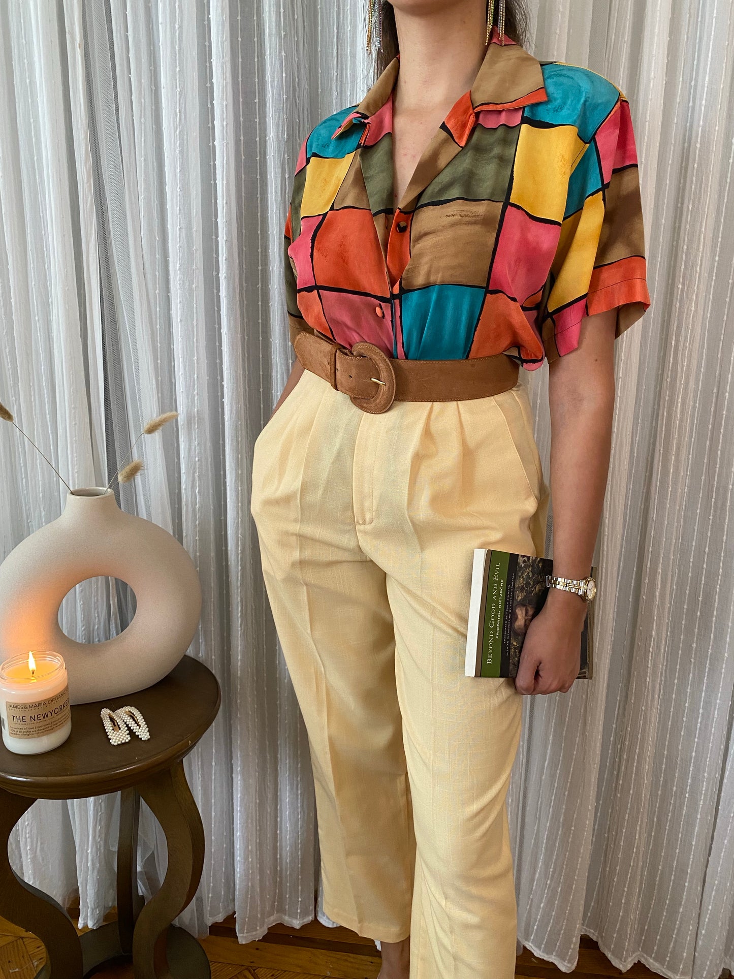 Colorful Block Short Sleeve Blouse