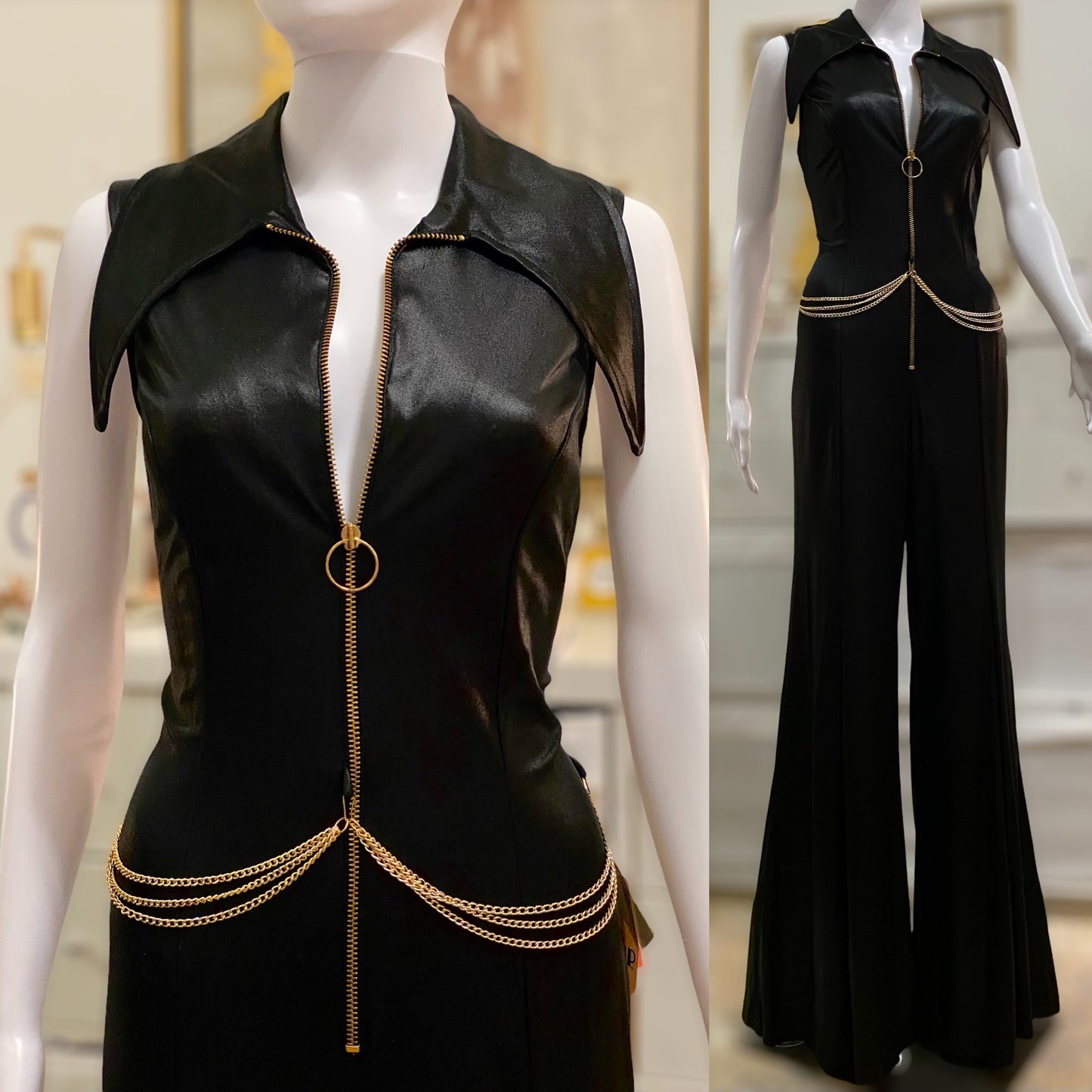 70's Sexy Disco Bell Bottom Jumpsuit w/ O-ring (M-L)
