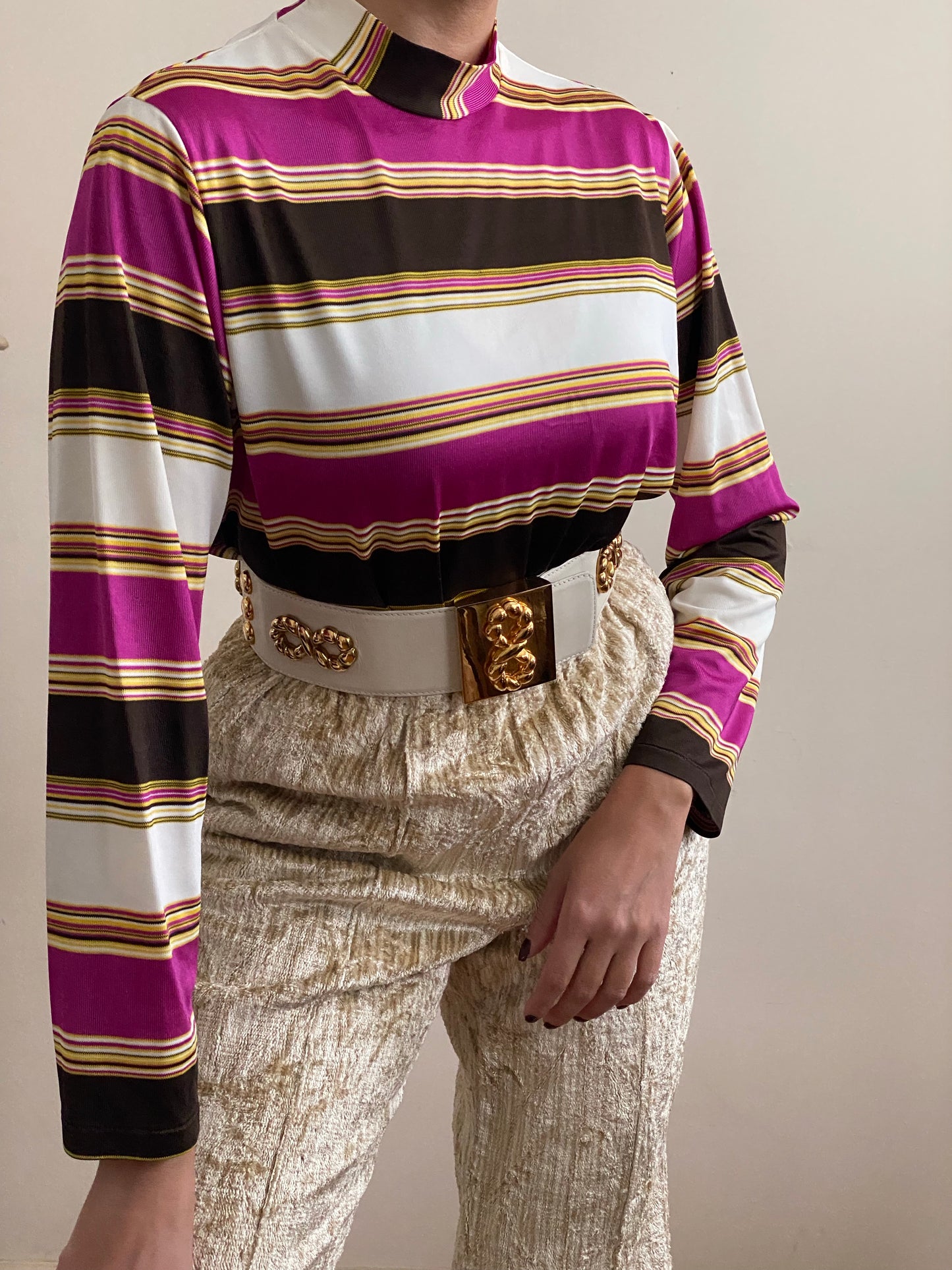 70's Striped Turtleneck Long Sleeve Top (M)