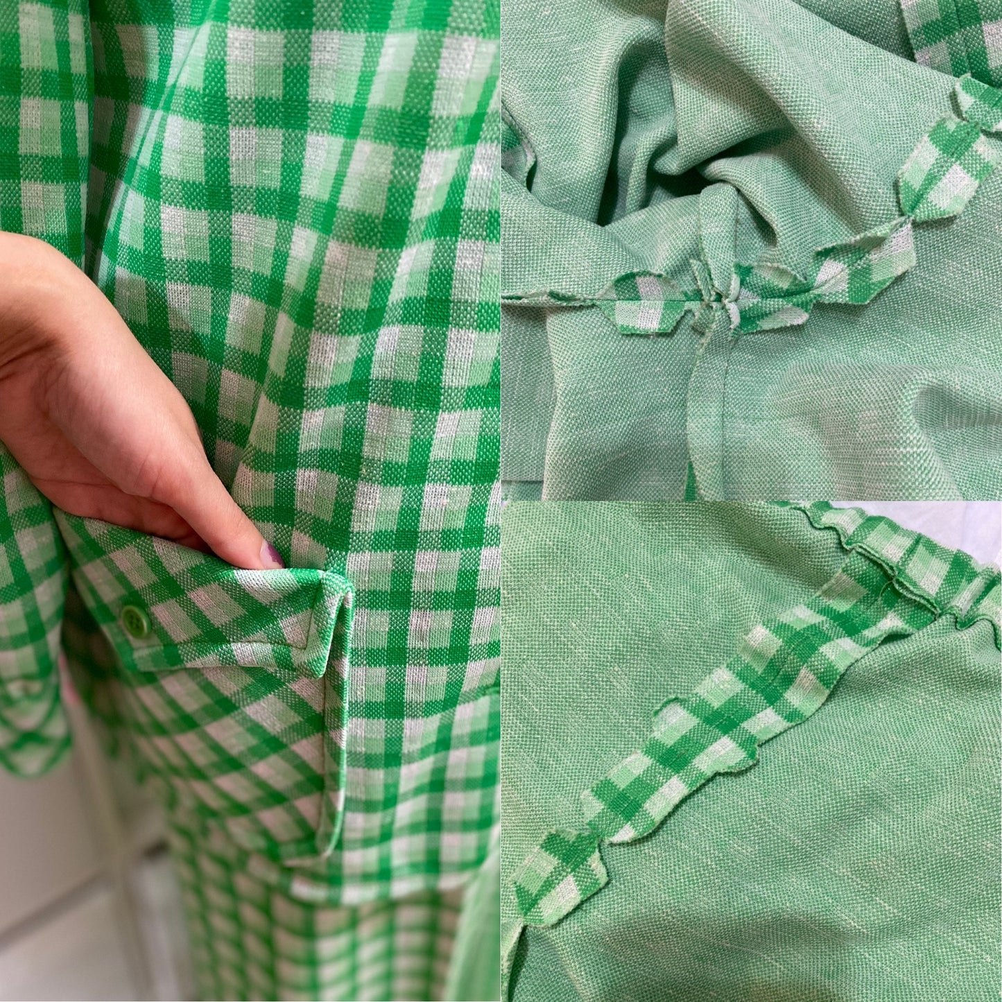 70's Green Plaid 2-Piece Set - Jacket & Bell Bottoms Pantsuit (S-L)