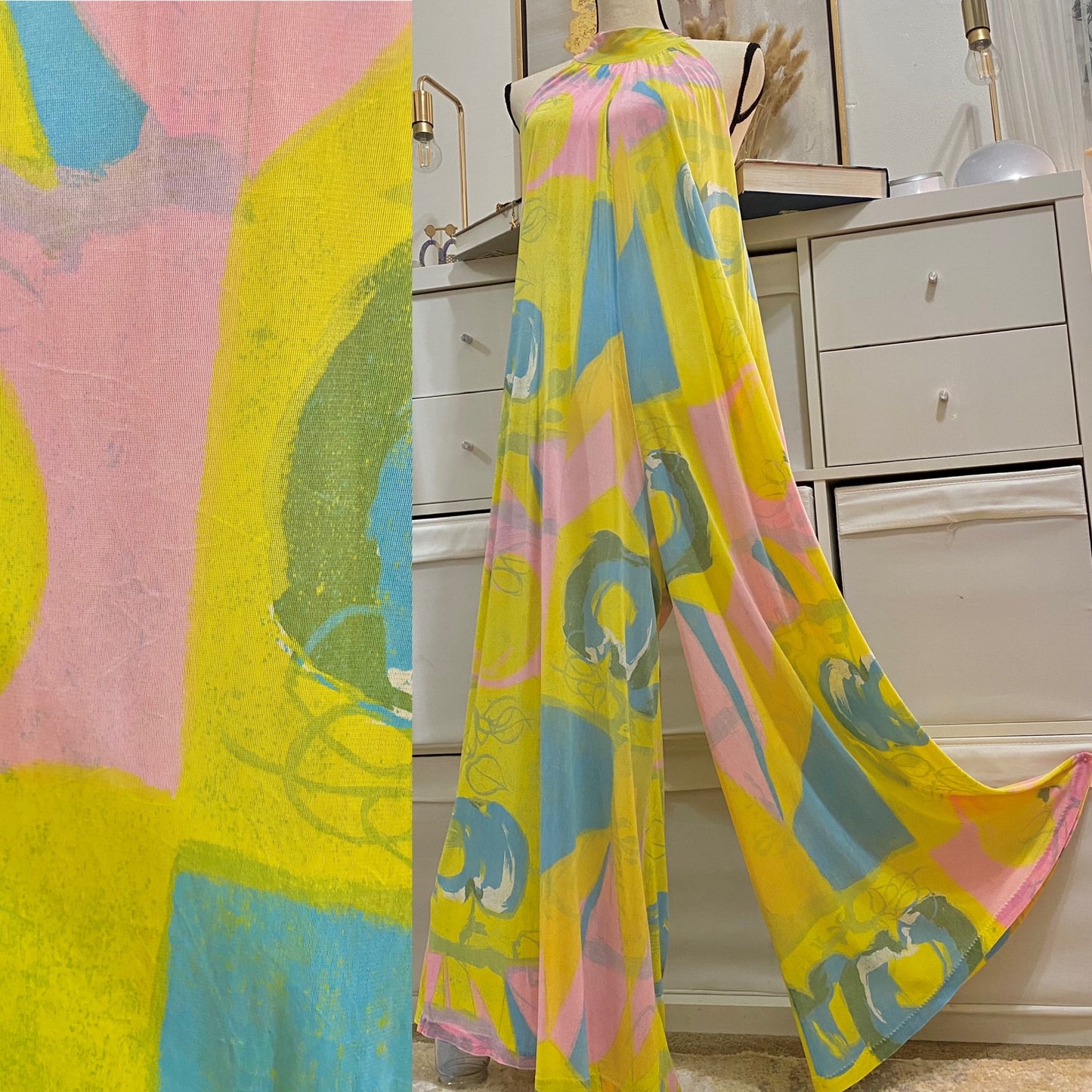 60's ILGWU Abstract Pastel Jumpsuit (S-L)