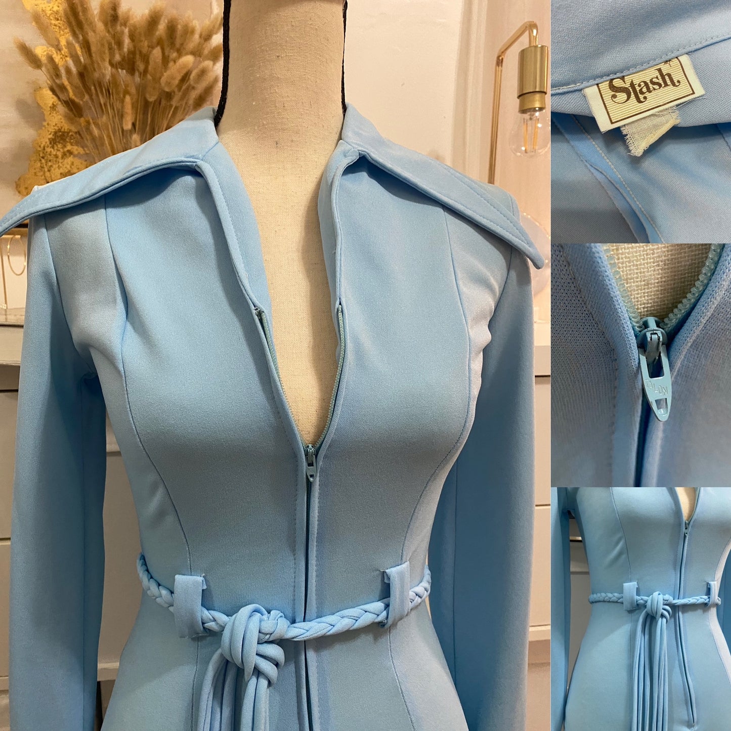 70's Blue Disco Sexy Bell Bottom Jumpsuit (XS-S)