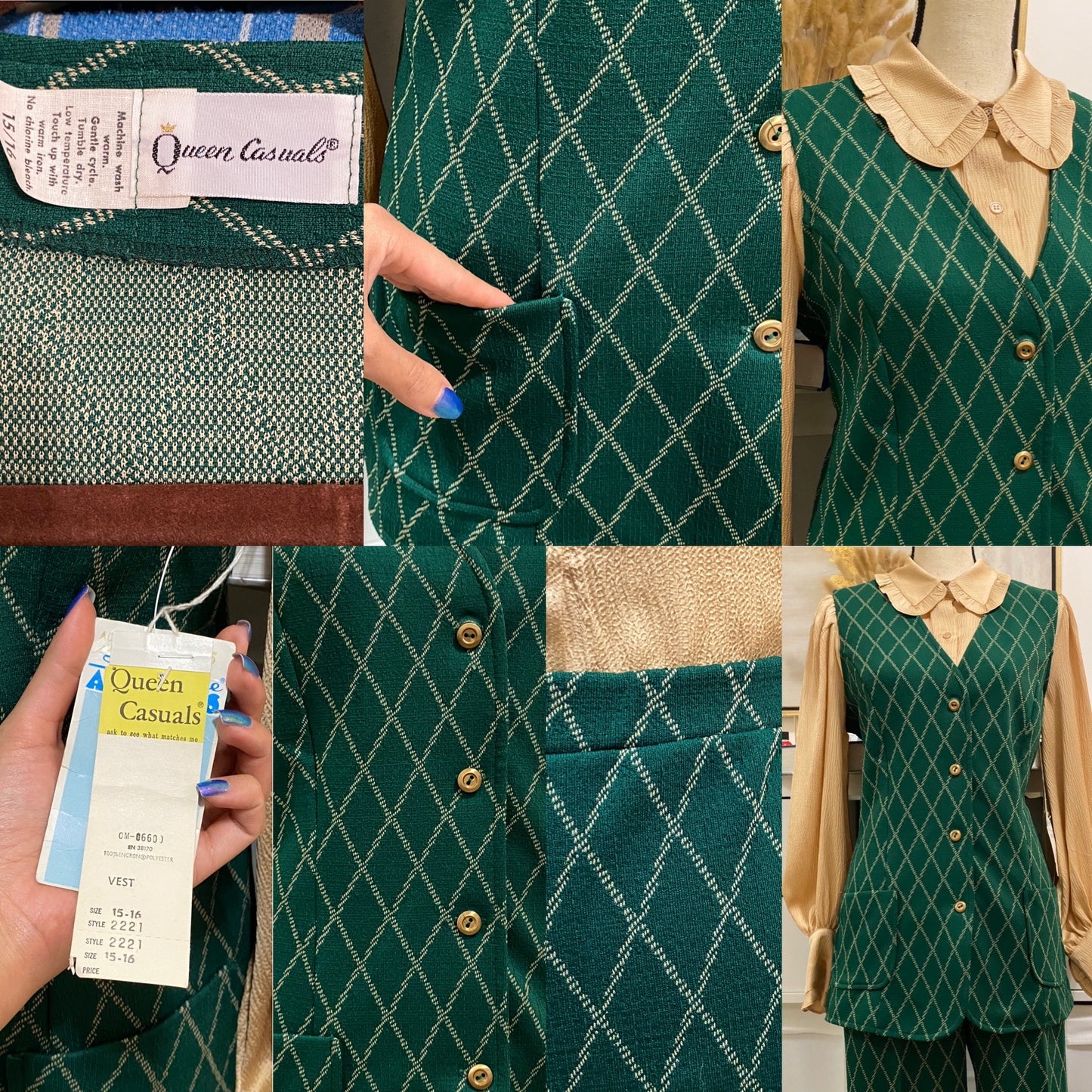 70's Deadstock Diamond 2pc Vest Pantsuit (M-L)