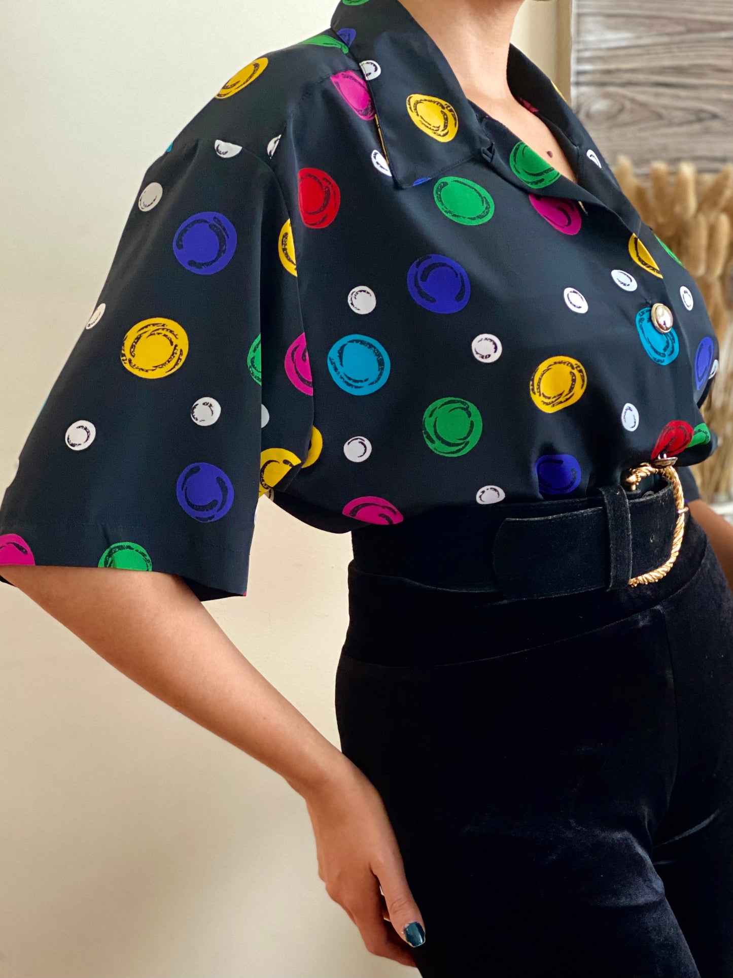 Circle Pattern Short Sleeve Blouse