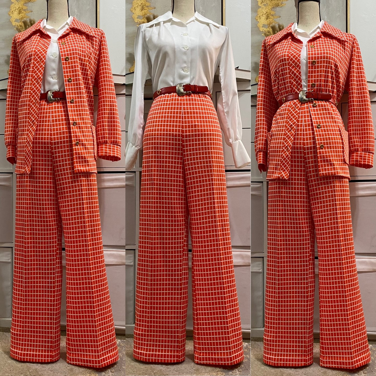 70s Windowpane 2Pc Leisure/Pantsuit (XL, 36"-44"W)