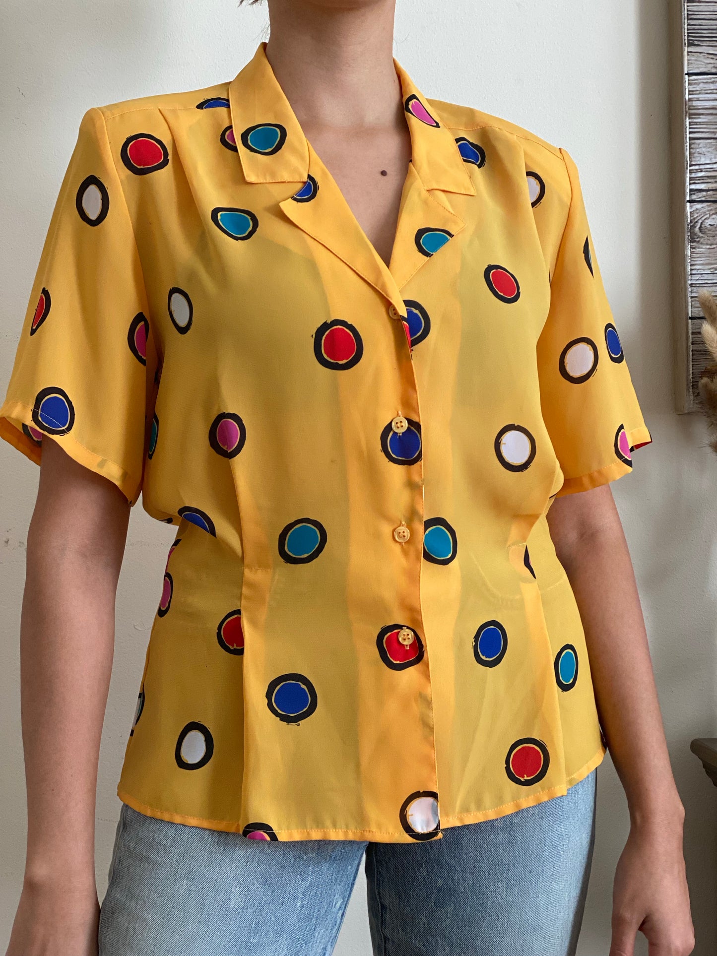Multicolor Circle Print Short Sleeve Blouse (8)