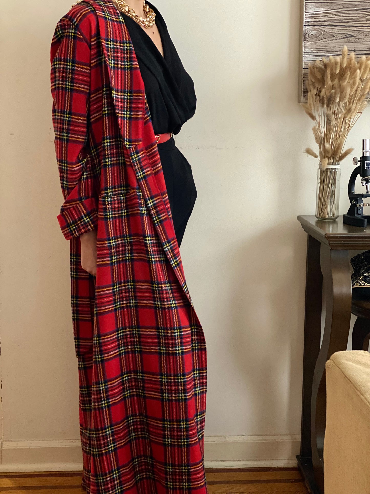 70's Tartan/Plaid Full Length Coat/Robe (XS)