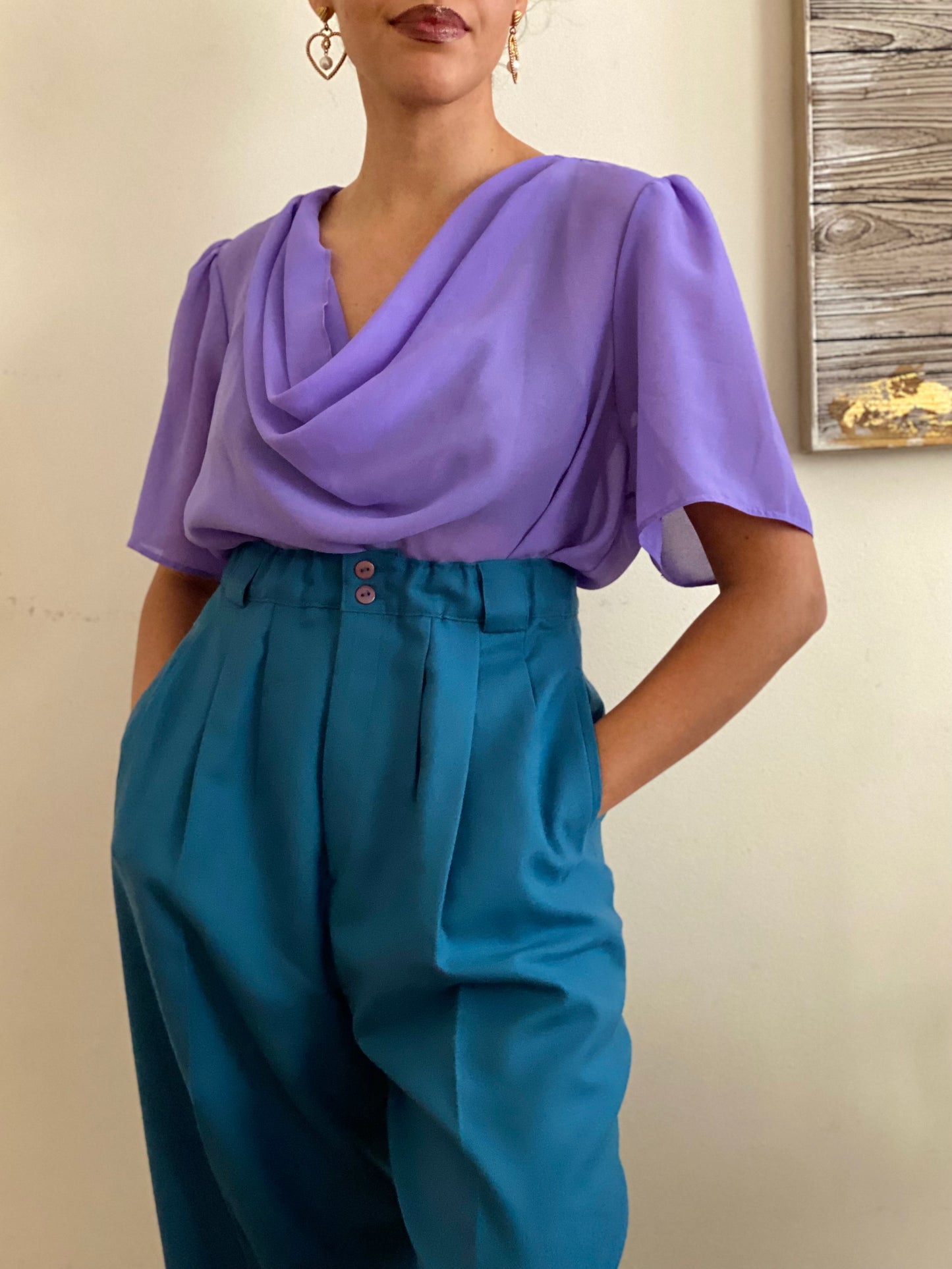 Cowl Neck Bell Short Sleeve Blouse