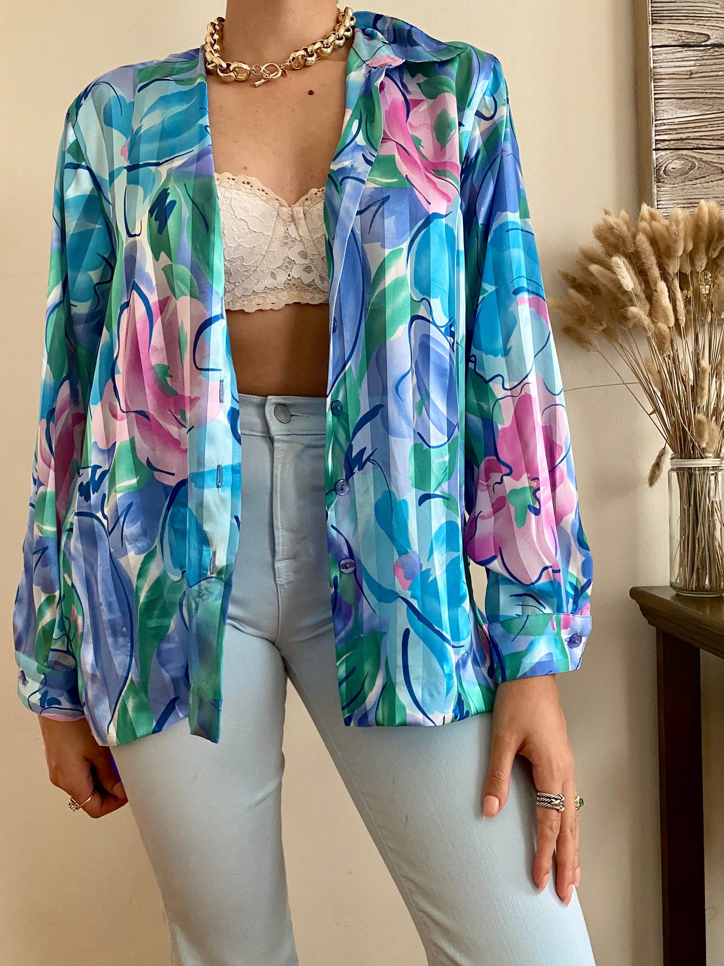 Abstract Floral Long Sleeve Blouse