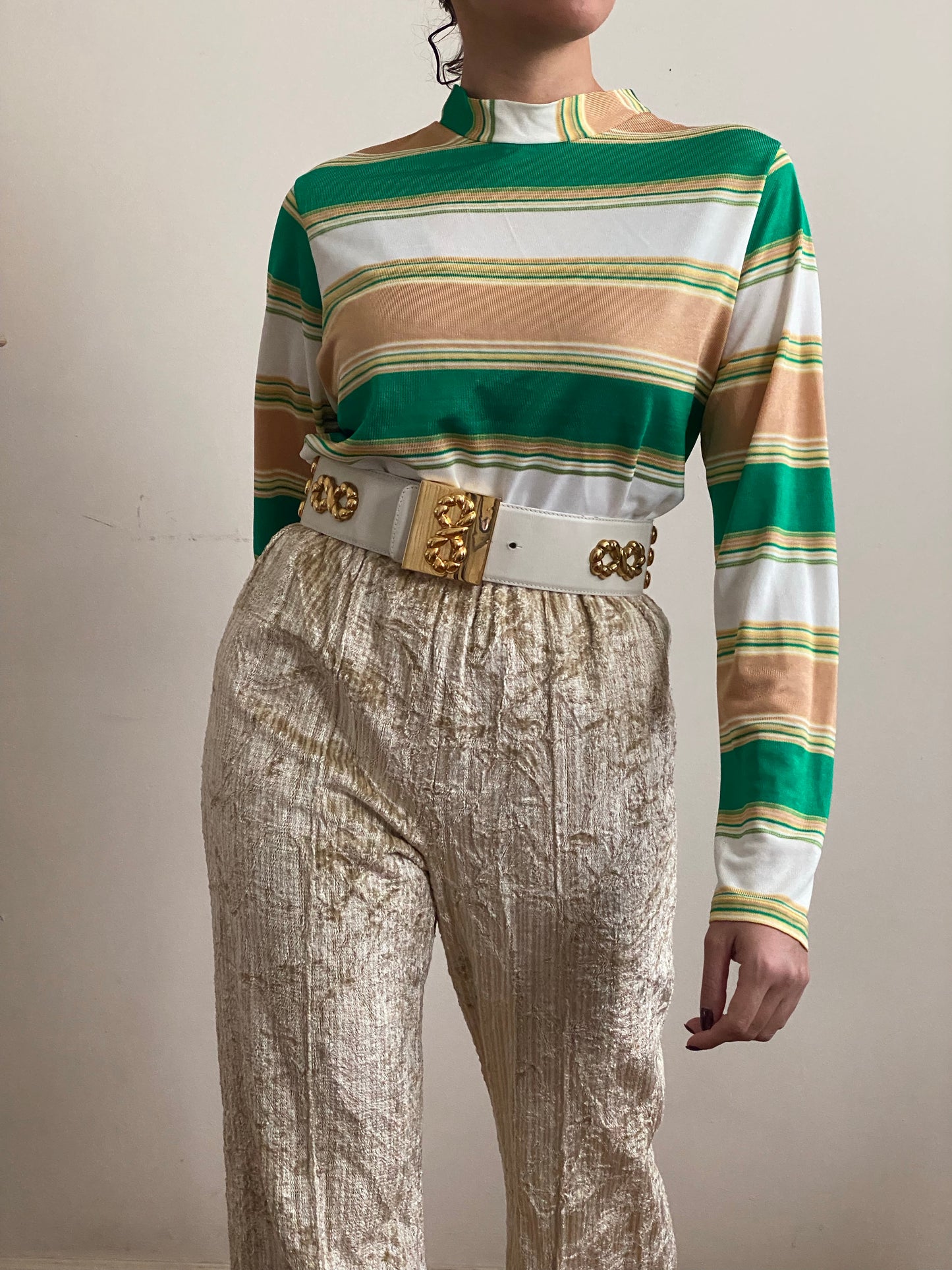70's Striped Turtleneck Long Sleeve Top (M)