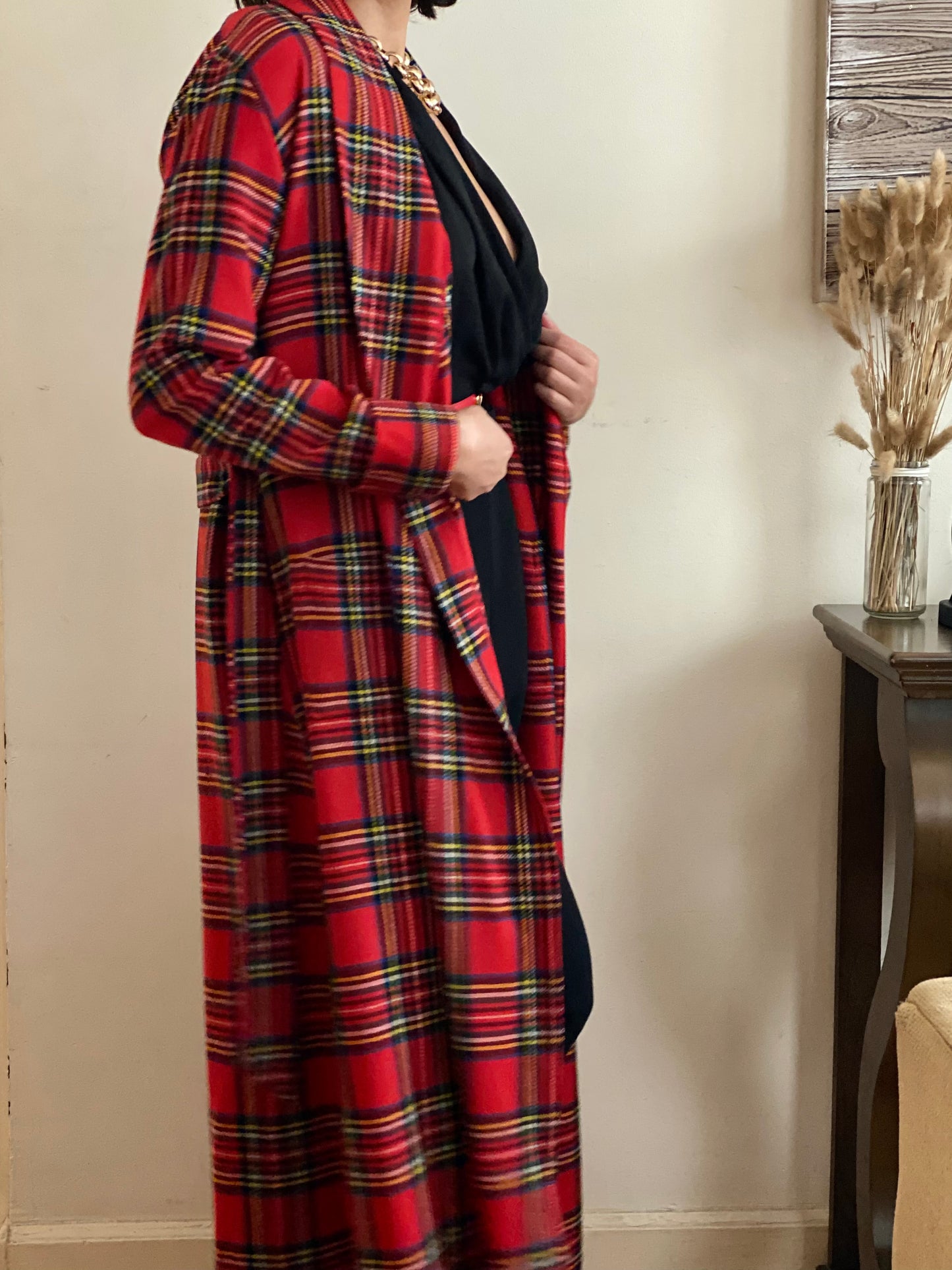 70's Tartan/Plaid Full Length Coat/Robe (XS)