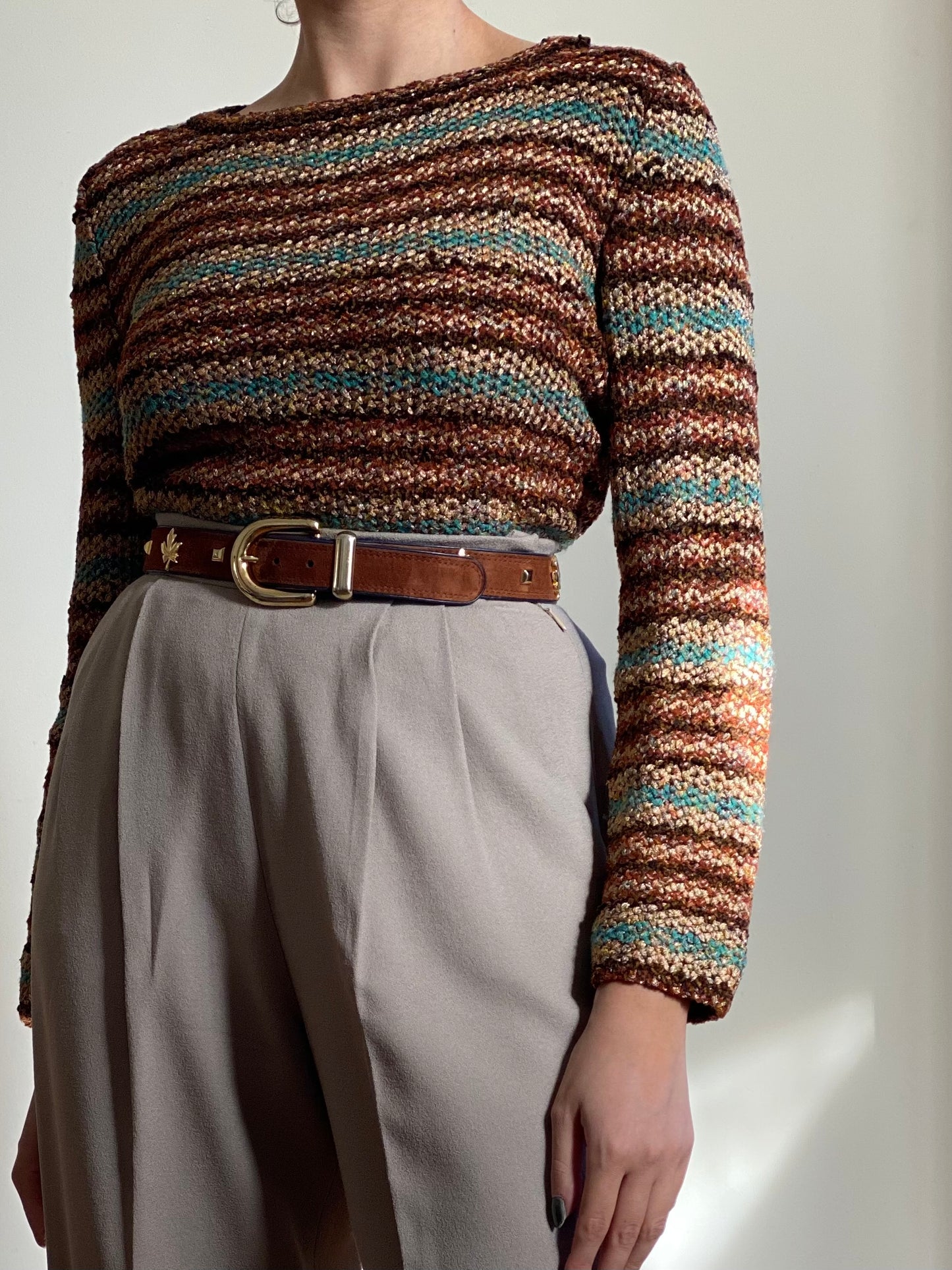 80's Metallic Striped Long Sleeve Knit (P)