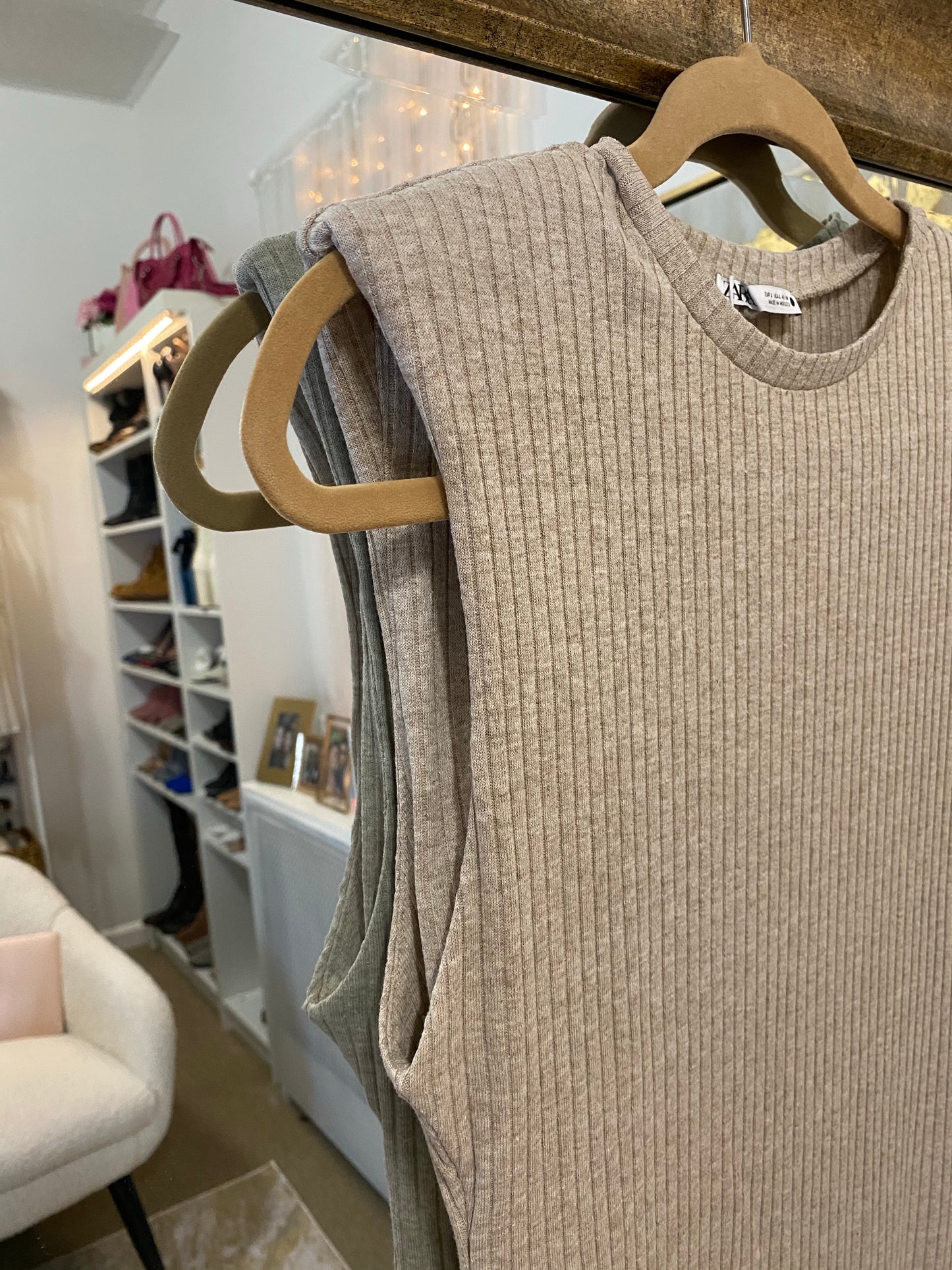 Zara Beige Ribbed Maxi Dress