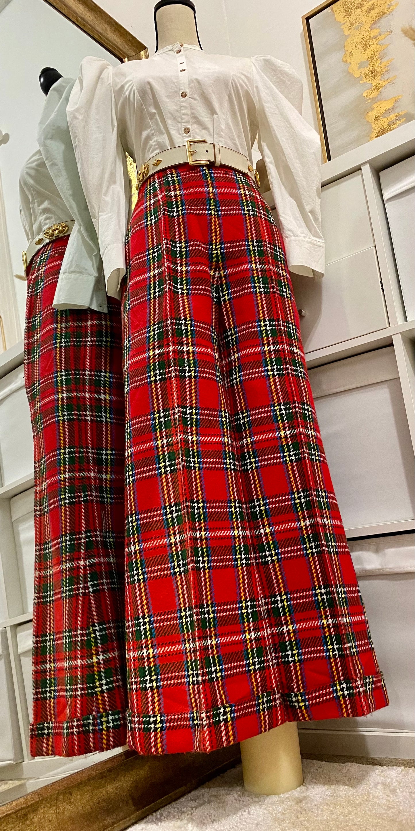 70's Tartan High Rise Bell Bottom Flare (26"W/27"W)