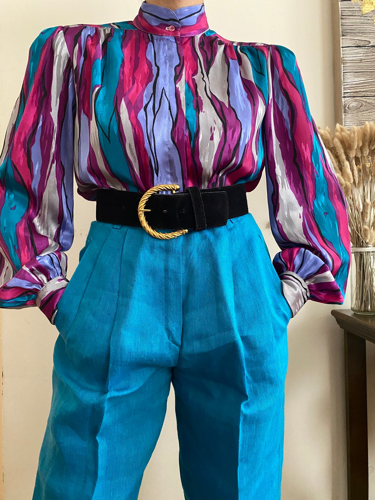 Abstract colorful long sleeve blouse