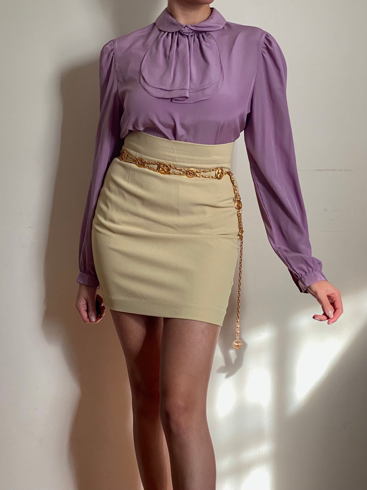 70's Jabot/Ascot Bow Long Sleeve Blouse (S)