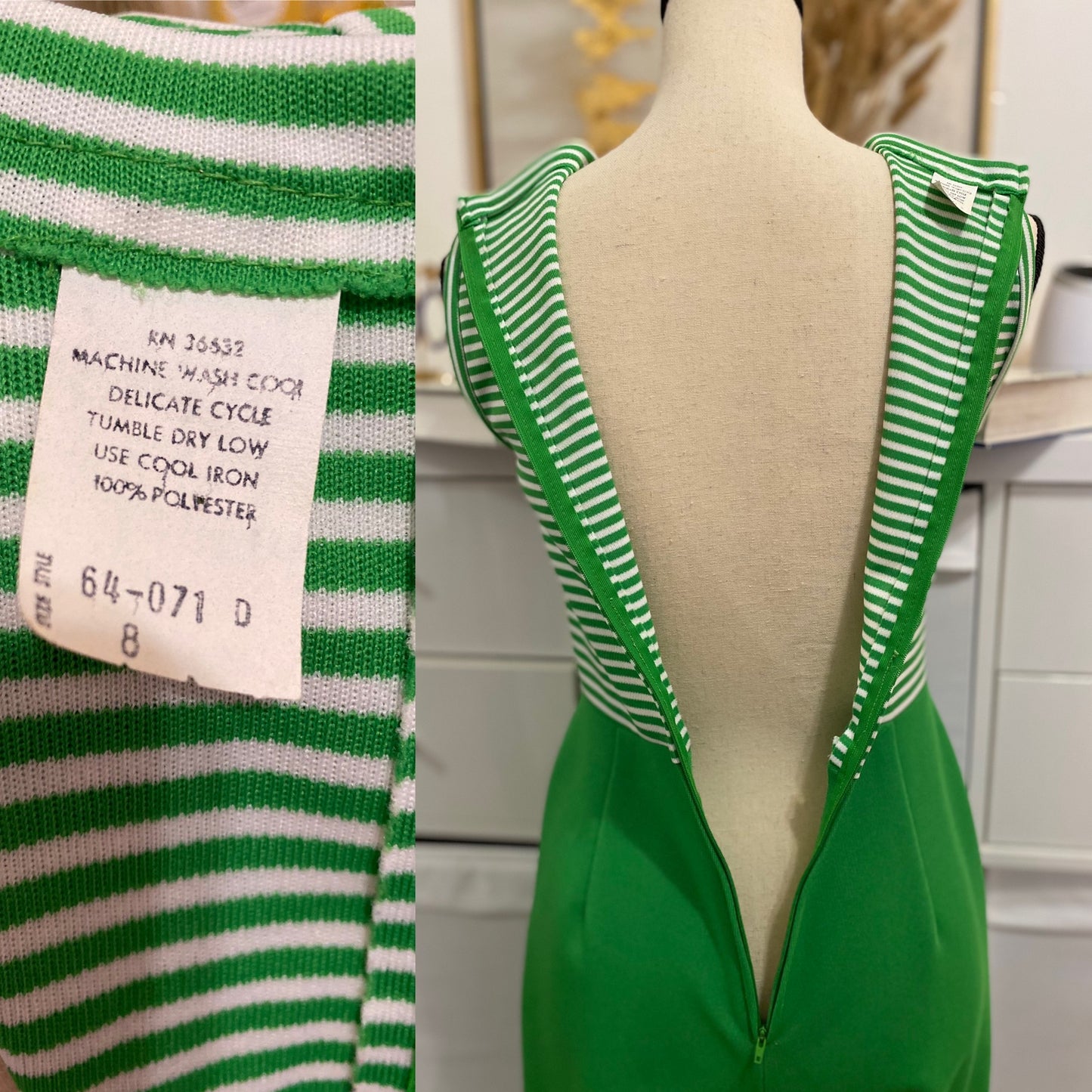 70’s Kelly Green Striped Wide Leg Jumpsuit (S-M)