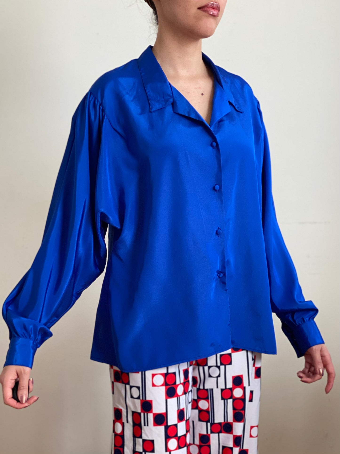 80's Electric Blouse Satin Oversized Blouse (S-L)