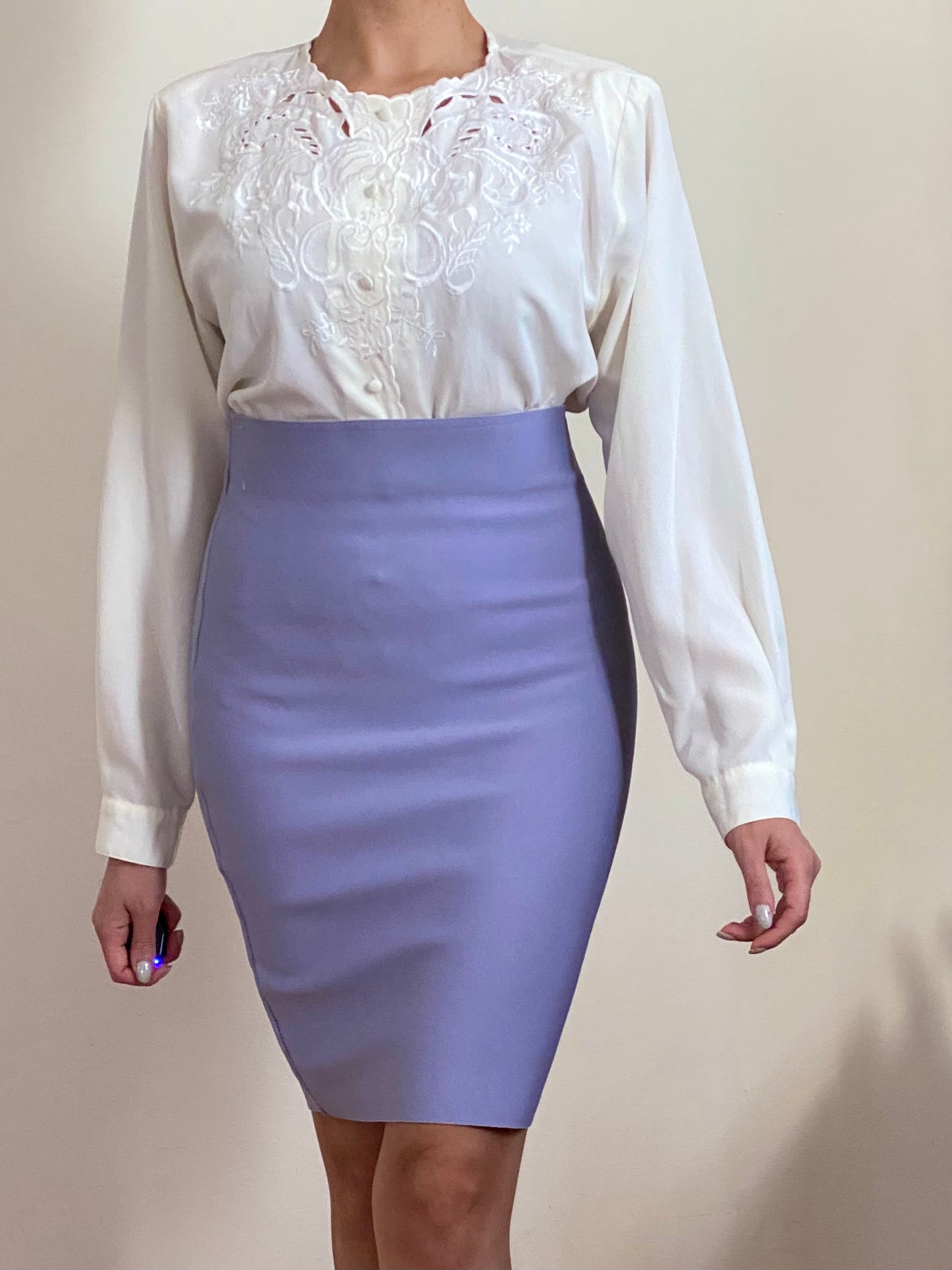 80's Floral Embroidered Long Sleeve Blouse (S-M)