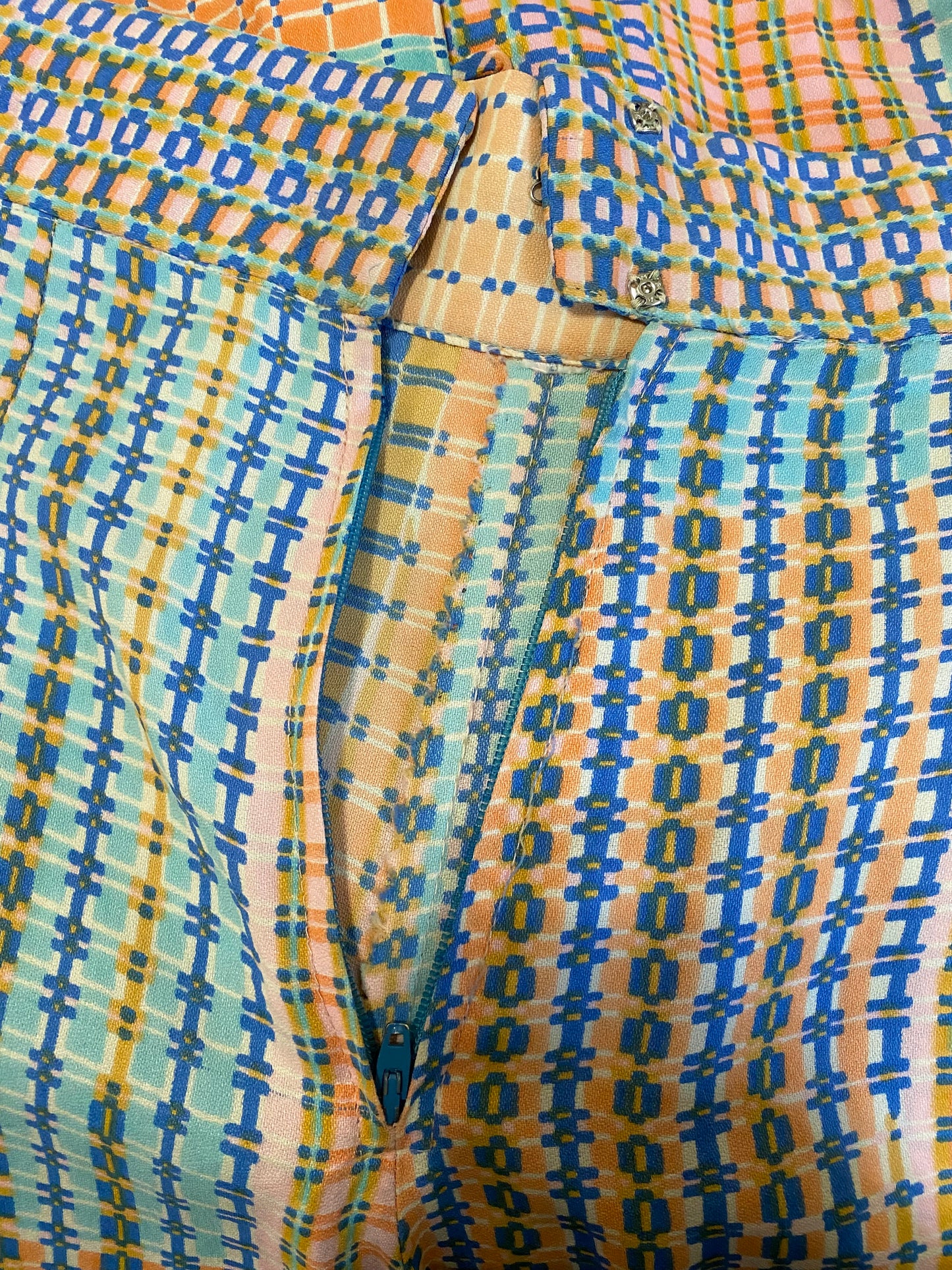 70's 2-Piece Set - Pastel Abstract - Bomber Jacket/Shirt & High Rise Palazzo Bottoms (M)