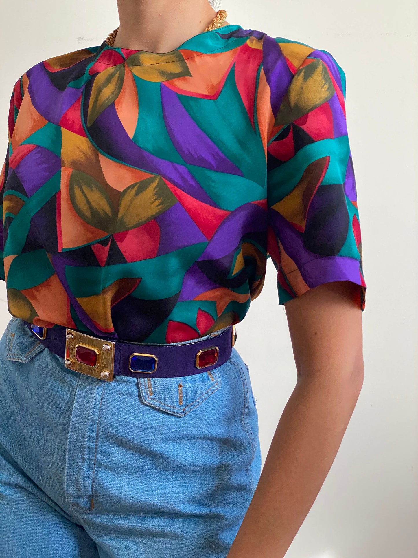 90's Colorful Abstract Short Sleeve Top (S)