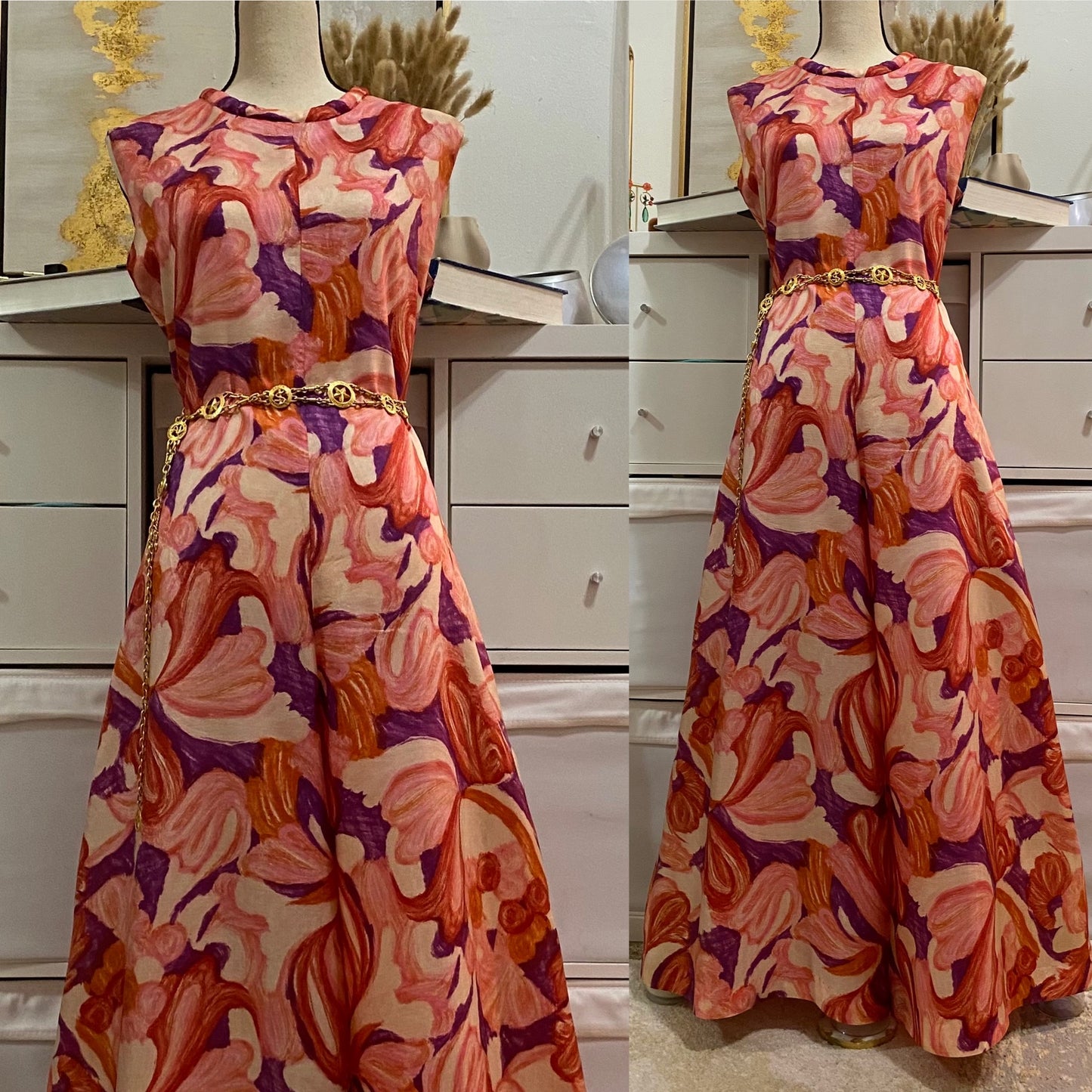 60's-70's Abstract Palazzo Jumpsuit (L-XL)