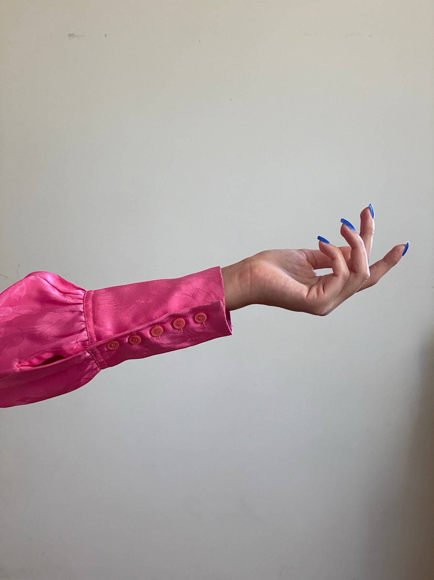 80's Satin Floral Pleated Button-Down Blouse (S-M)