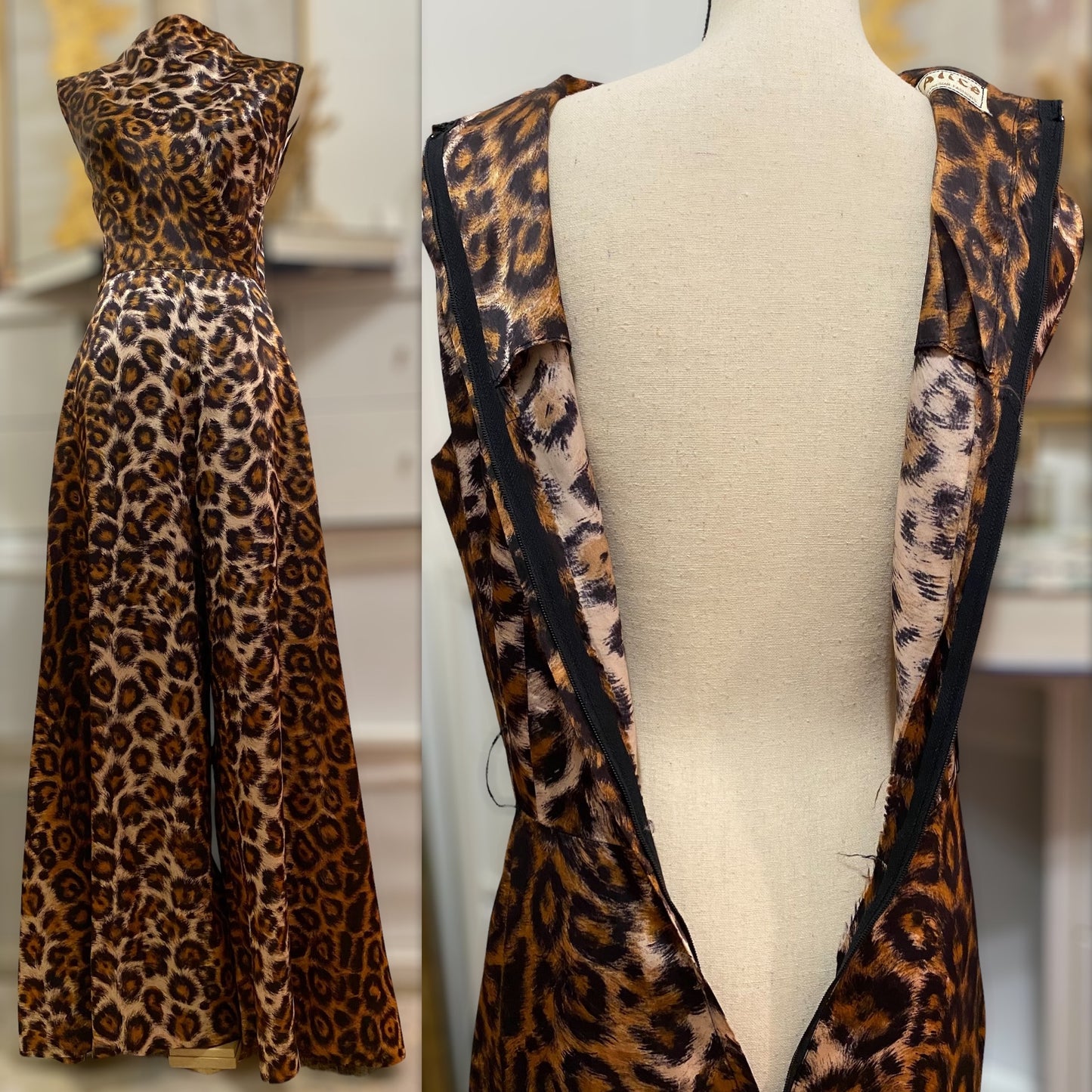 60s-70s Leopard Print Palazzo Jumpsuit (S-M)