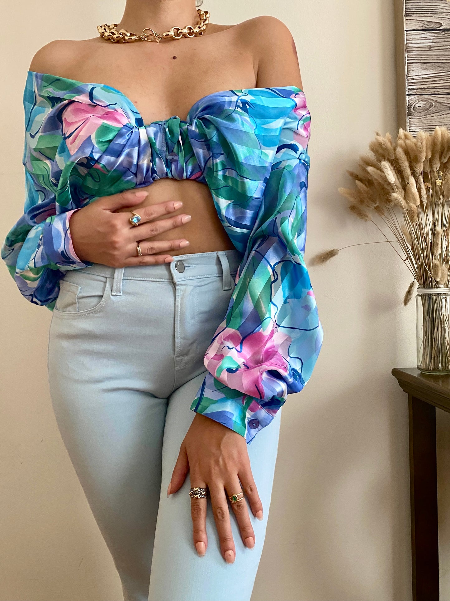 Abstract Floral Long Sleeve Blouse