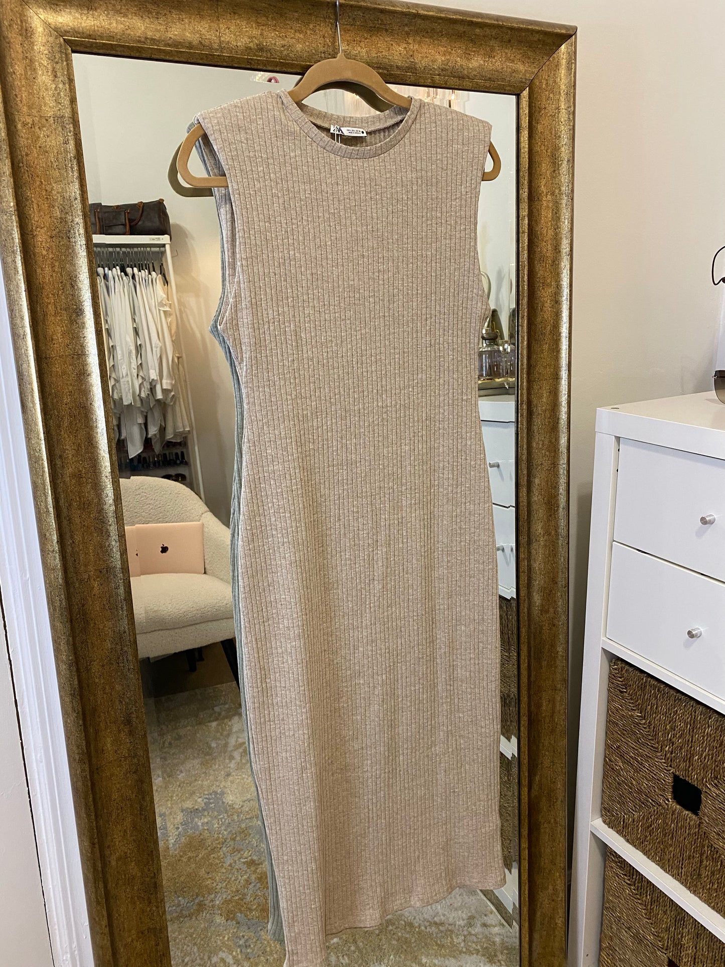 Zara Beige Ribbed Maxi Dress