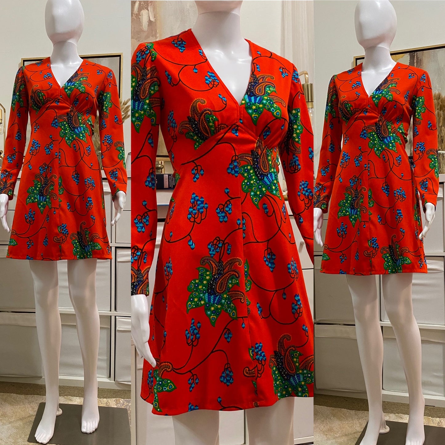 70s abstract psychedelic mini dress (S-M)