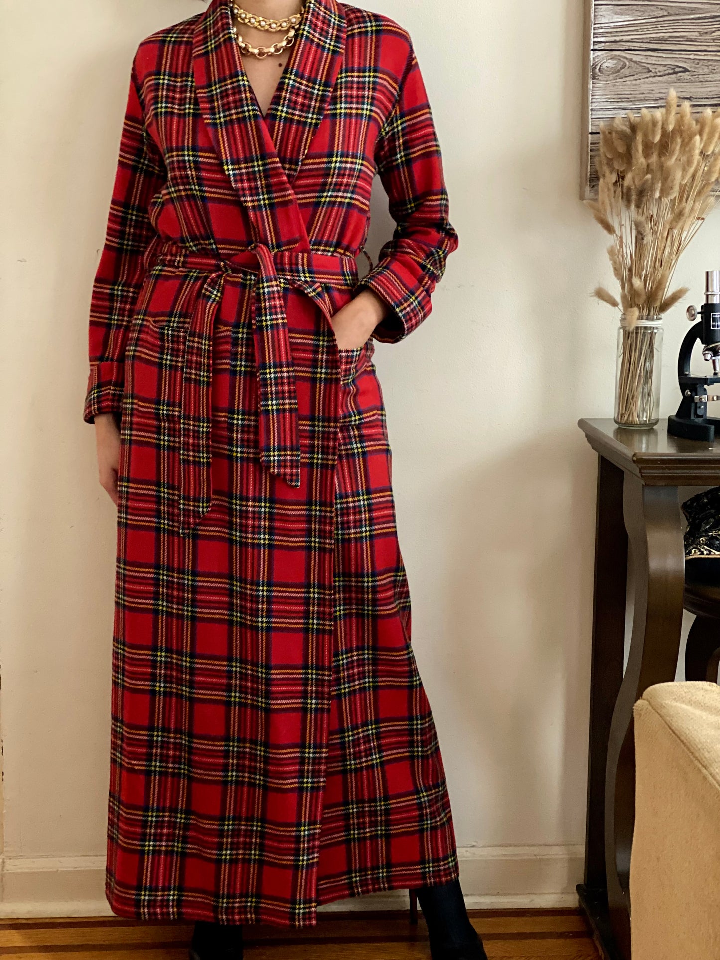 70's Tartan/Plaid Full Length Coat/Robe (XS)