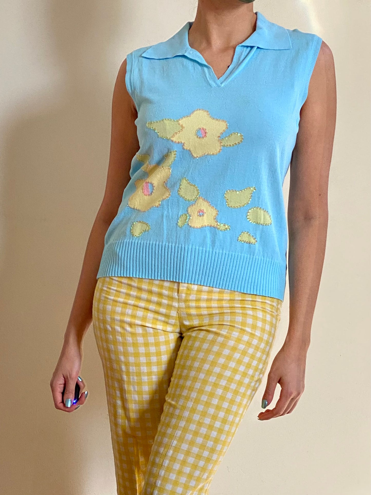 Y2K-MODERN FLORAL SLEEVELESS STRETCHY VEST (S-L)