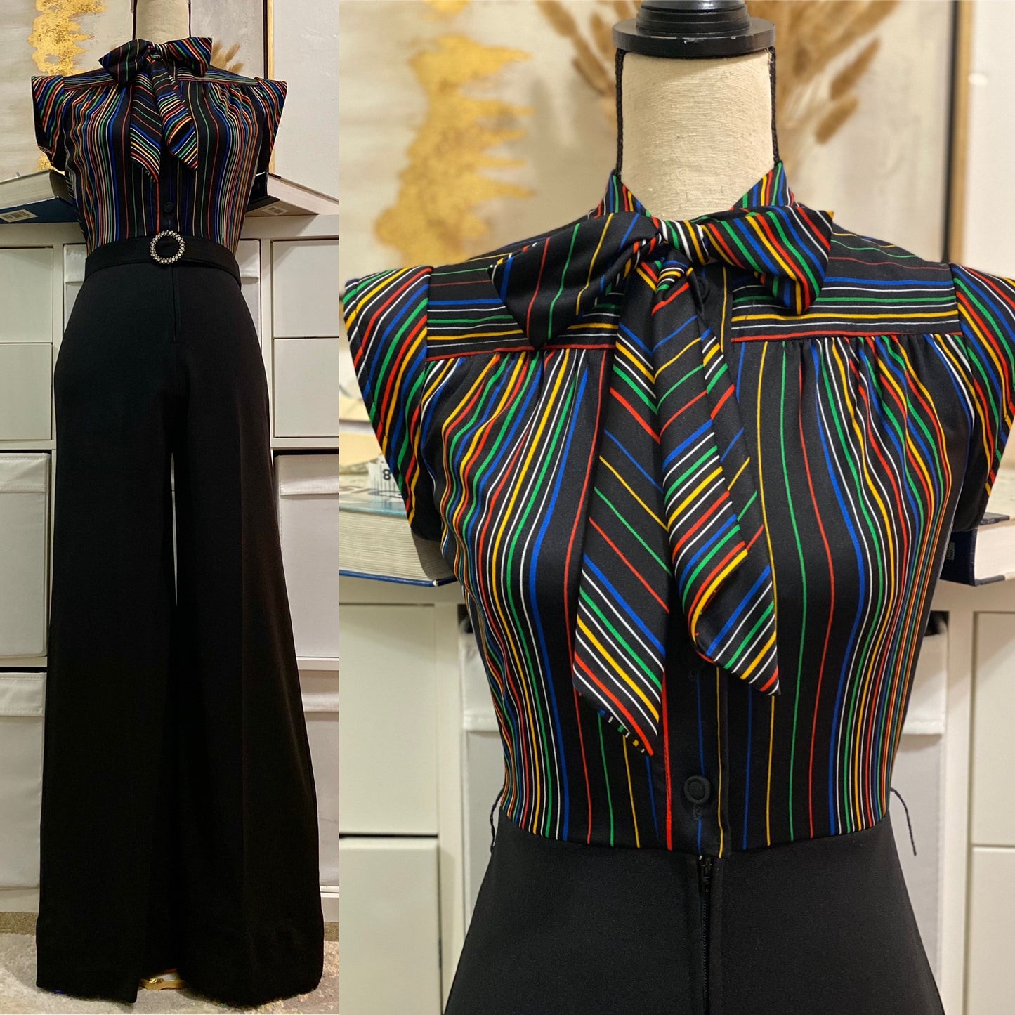 70's Rainbow Wide Leg Bell Bottom Jumpsuit (XS-S)
