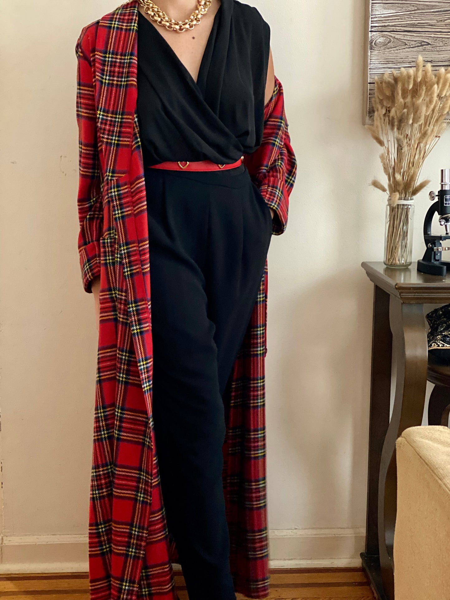 70's Tartan/Plaid Full Length Coat/Robe (XS)