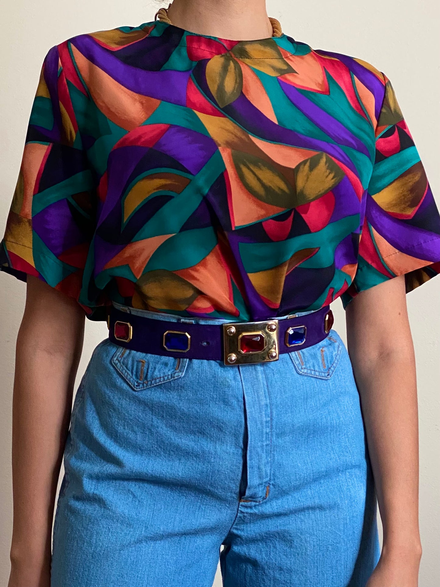 90's Colorful Abstract Short Sleeve Top (S)