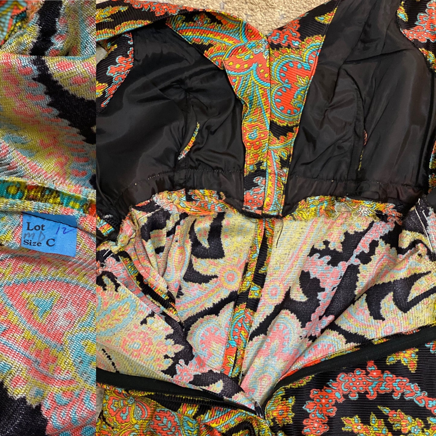 60's - 70's Psychedelic Floral Palazzo Wide Leg Jumpsuit (M)