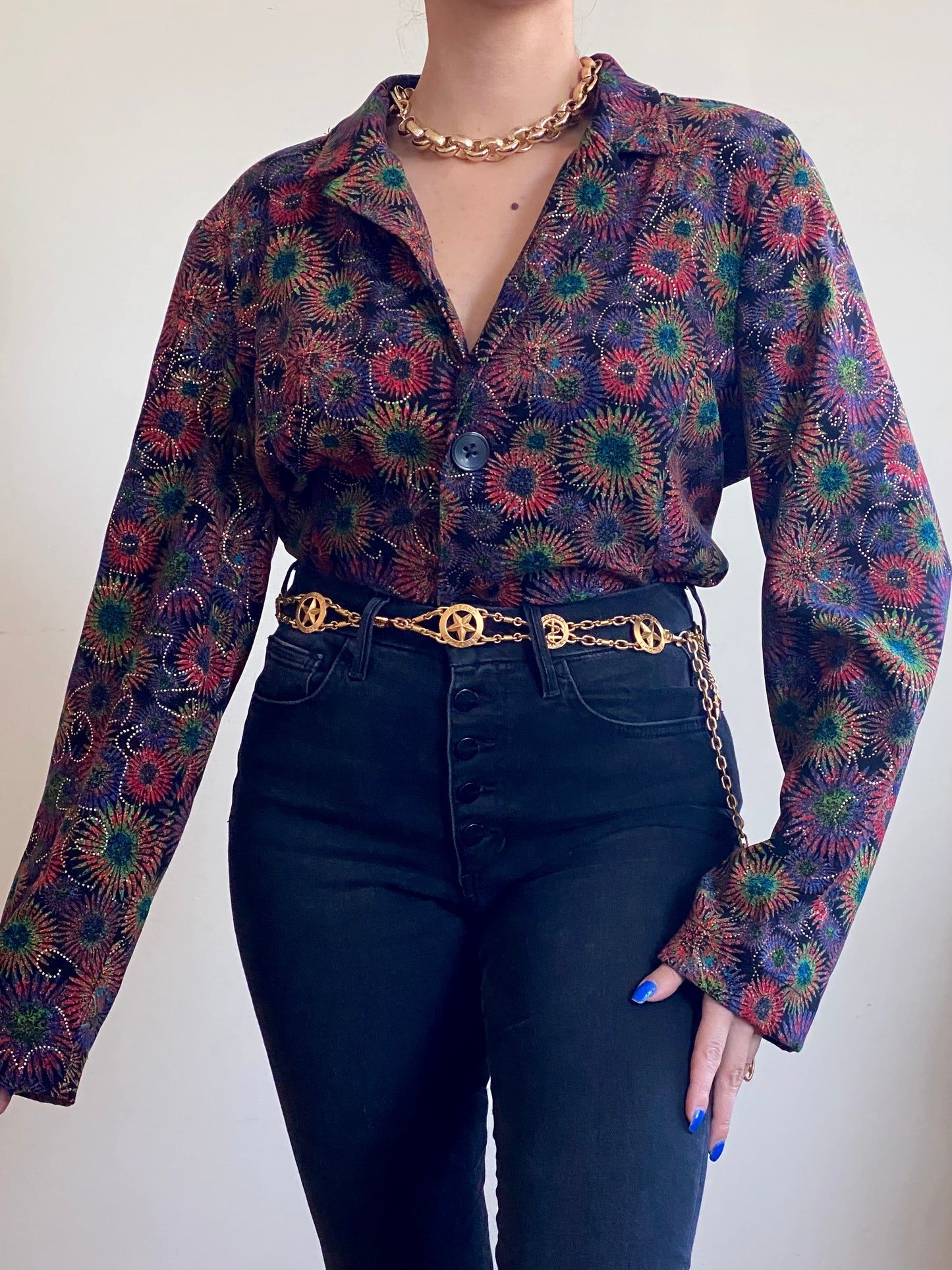 Y2K Sparkly Fireworks Jacket Shirt (XL)