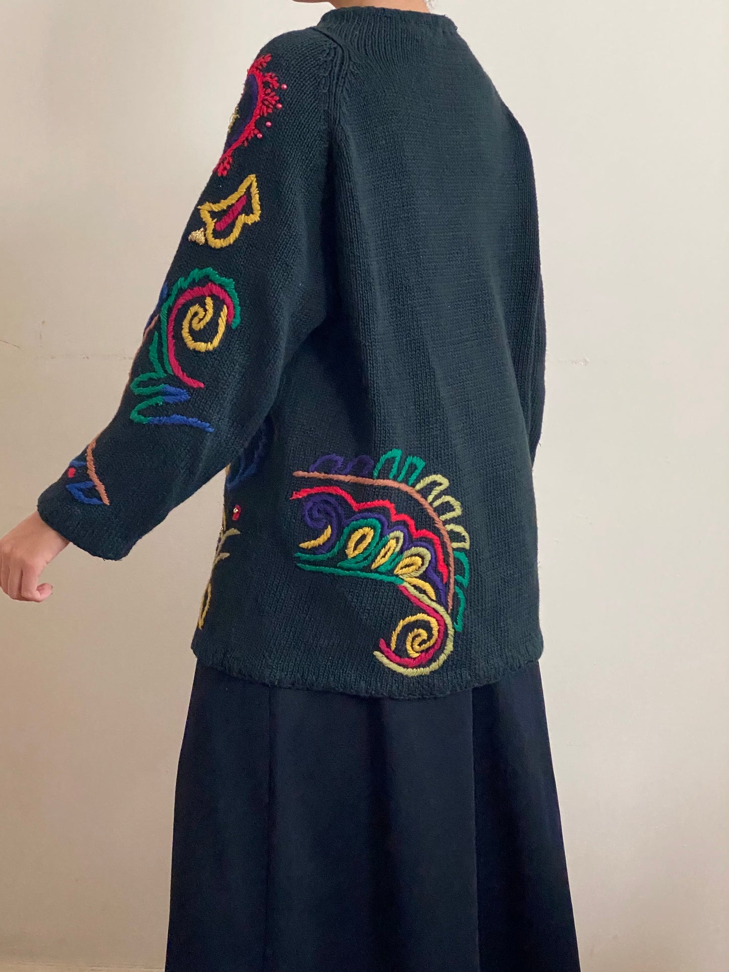 80's Ramie & Cotton Multicolored Embroidered Knit Sweater (OS)