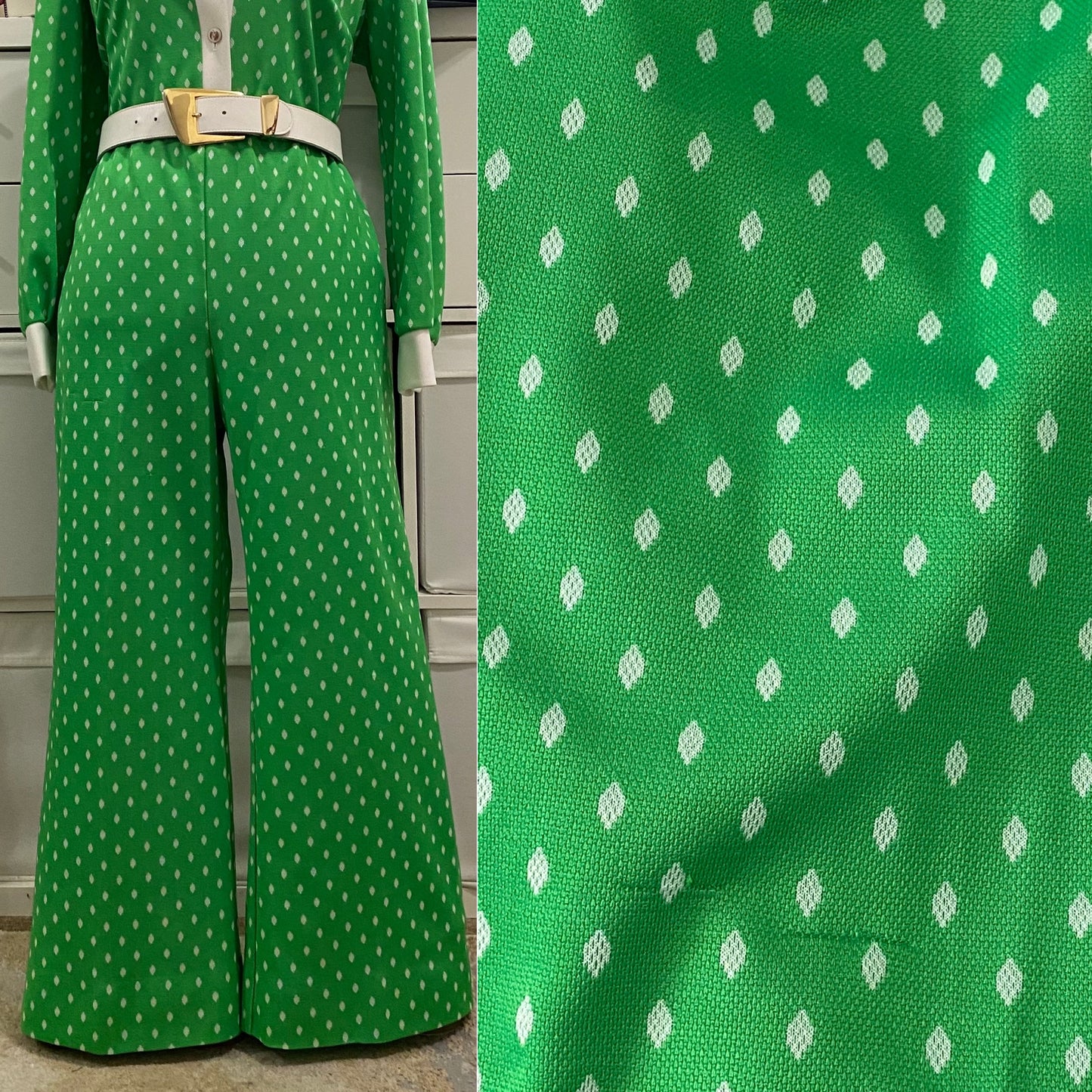 70s Polka Dot 2PC Petite Leisure/Pant Set (L-XL, 28"-38"W)