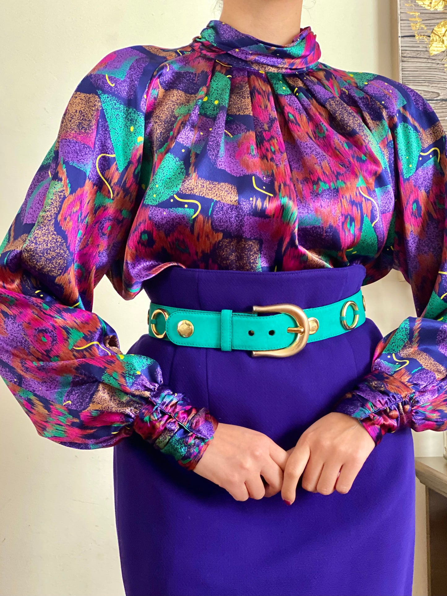 Abstract mock neck long Sleeve Blouse  (10)