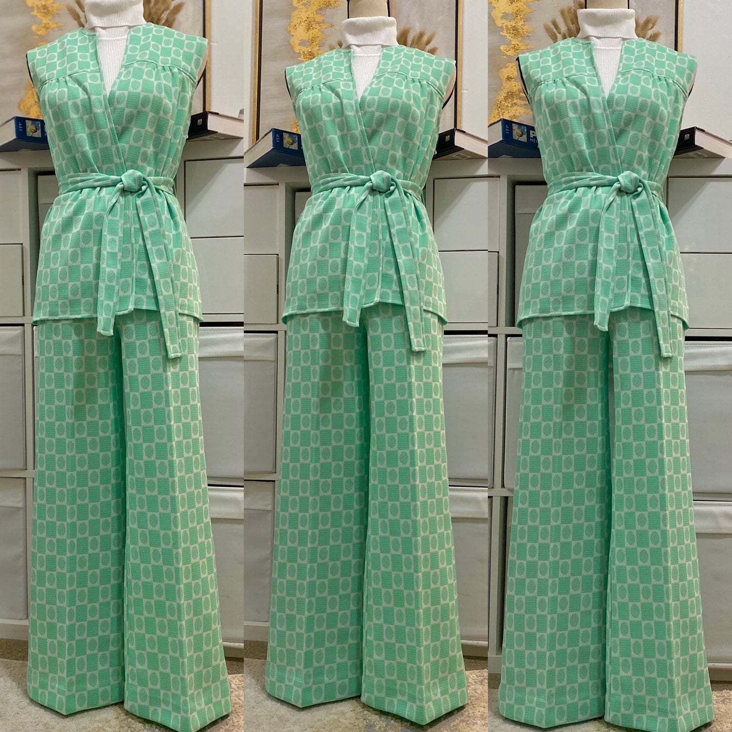 70’s 3-piece Pantsuit - Sleeveless Vest, Belt & Wide Leg Pants (M-L)