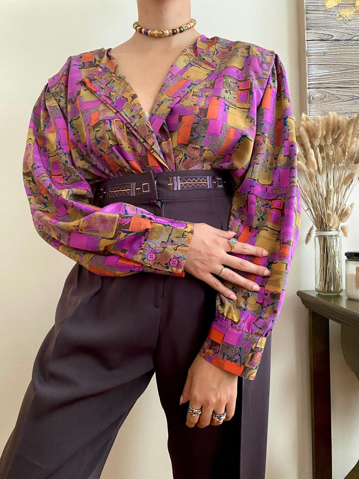 Button Up Abstract Blouse