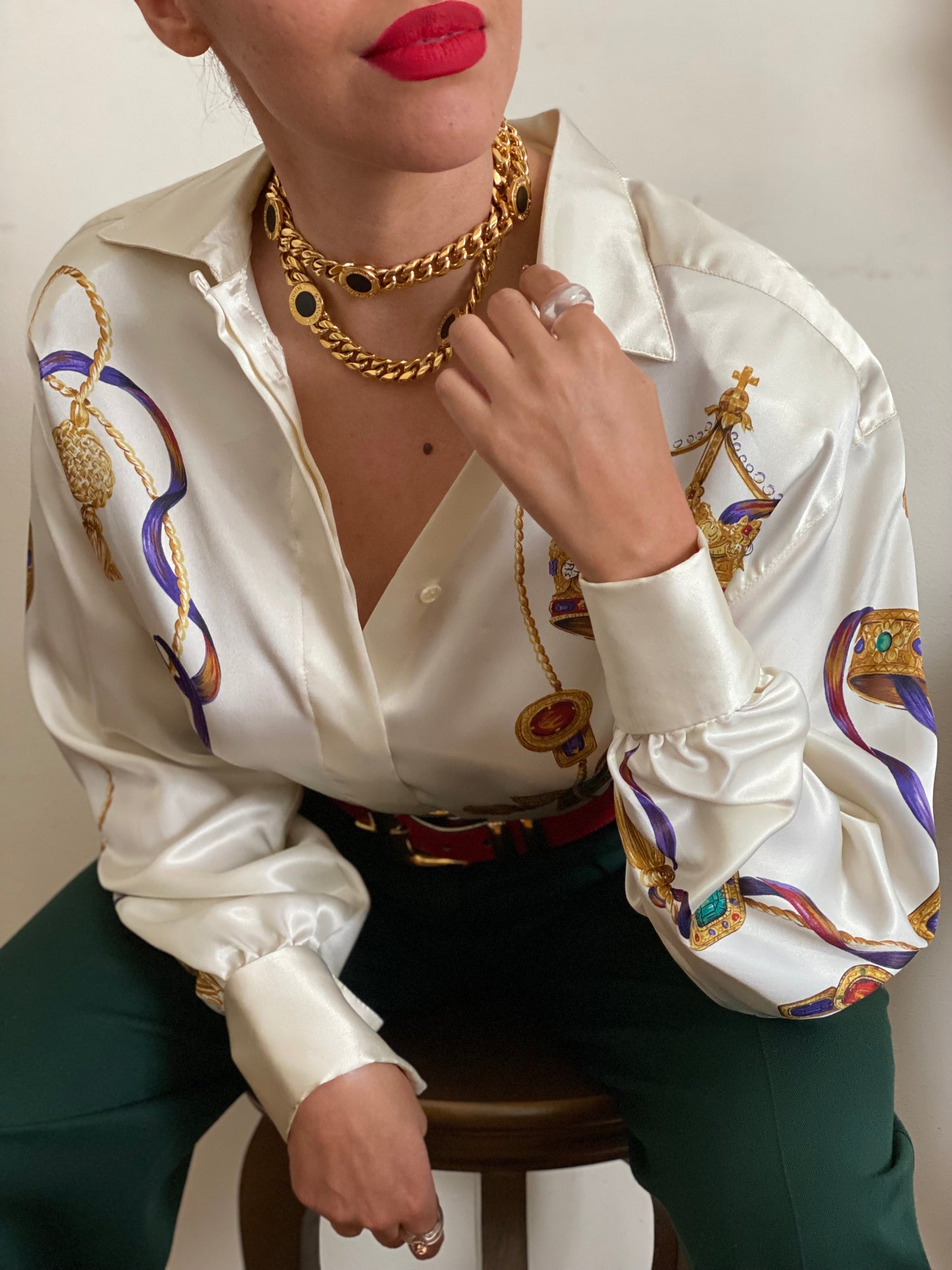 Royal silky long sleeve blouse
