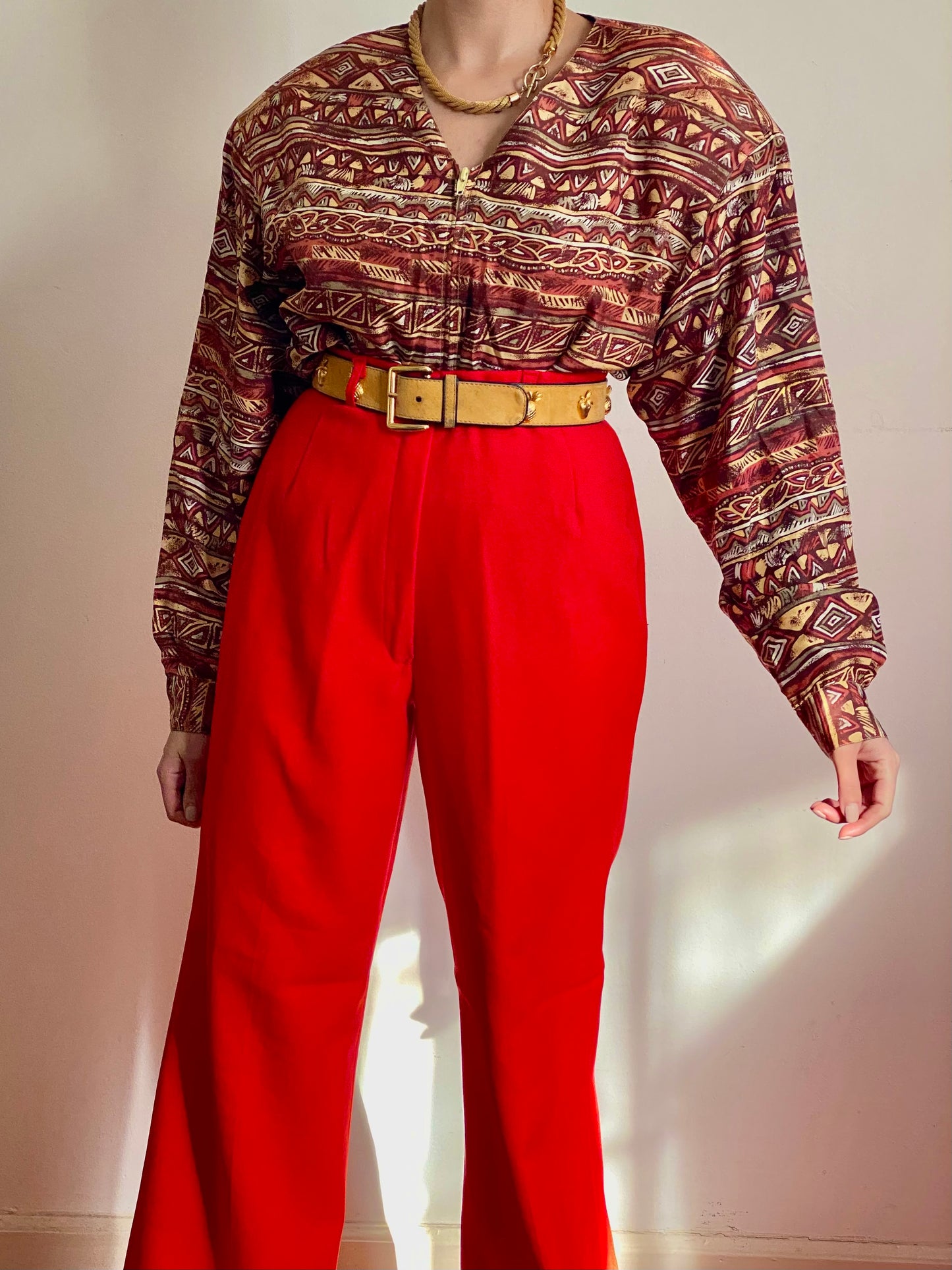 90's Abstract Tribal Pattern Bomber Silk Jacket