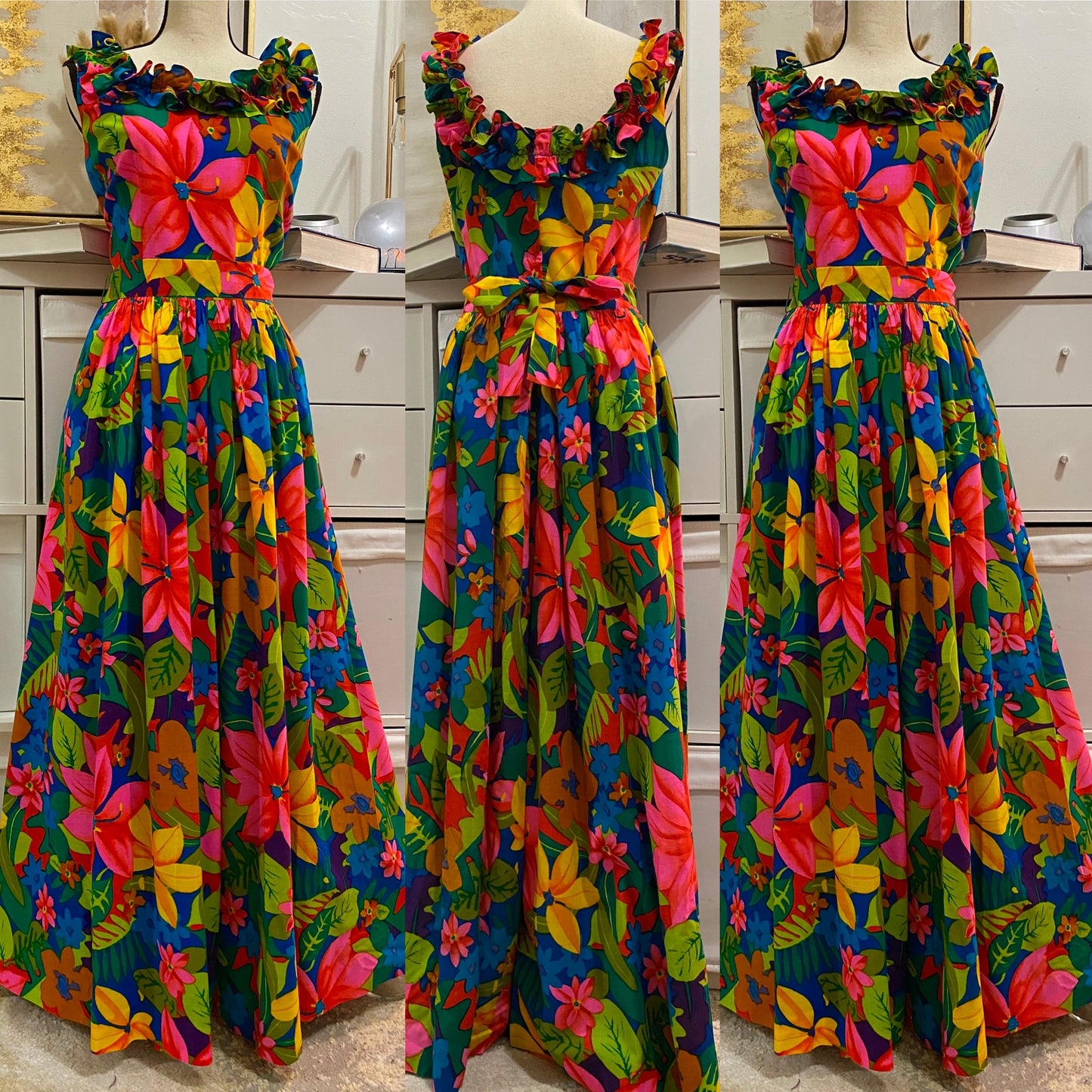 60’s-70’s Multicolor Floral Palazzo Jumpsuit (M)