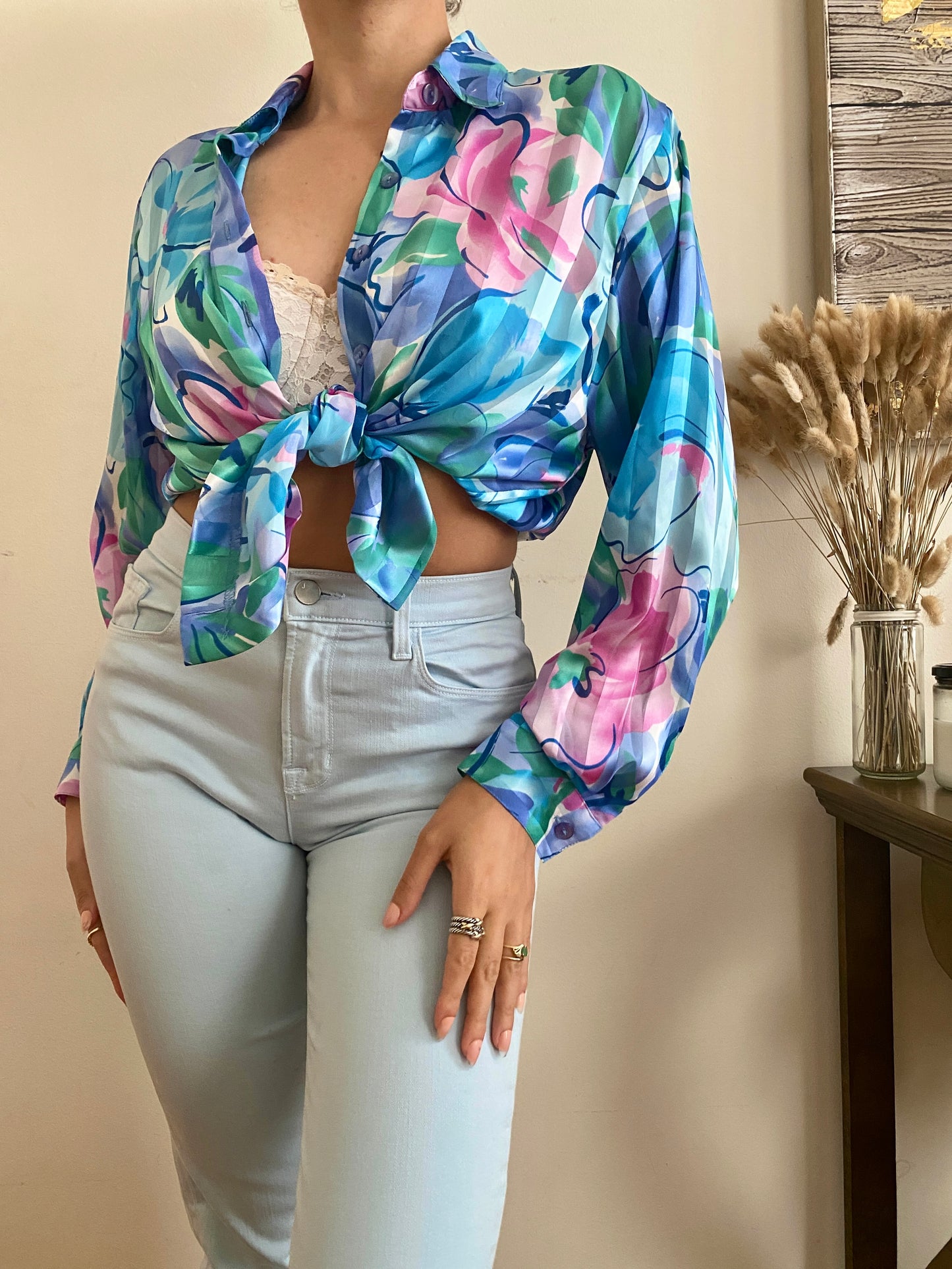 Abstract Floral Long Sleeve Blouse
