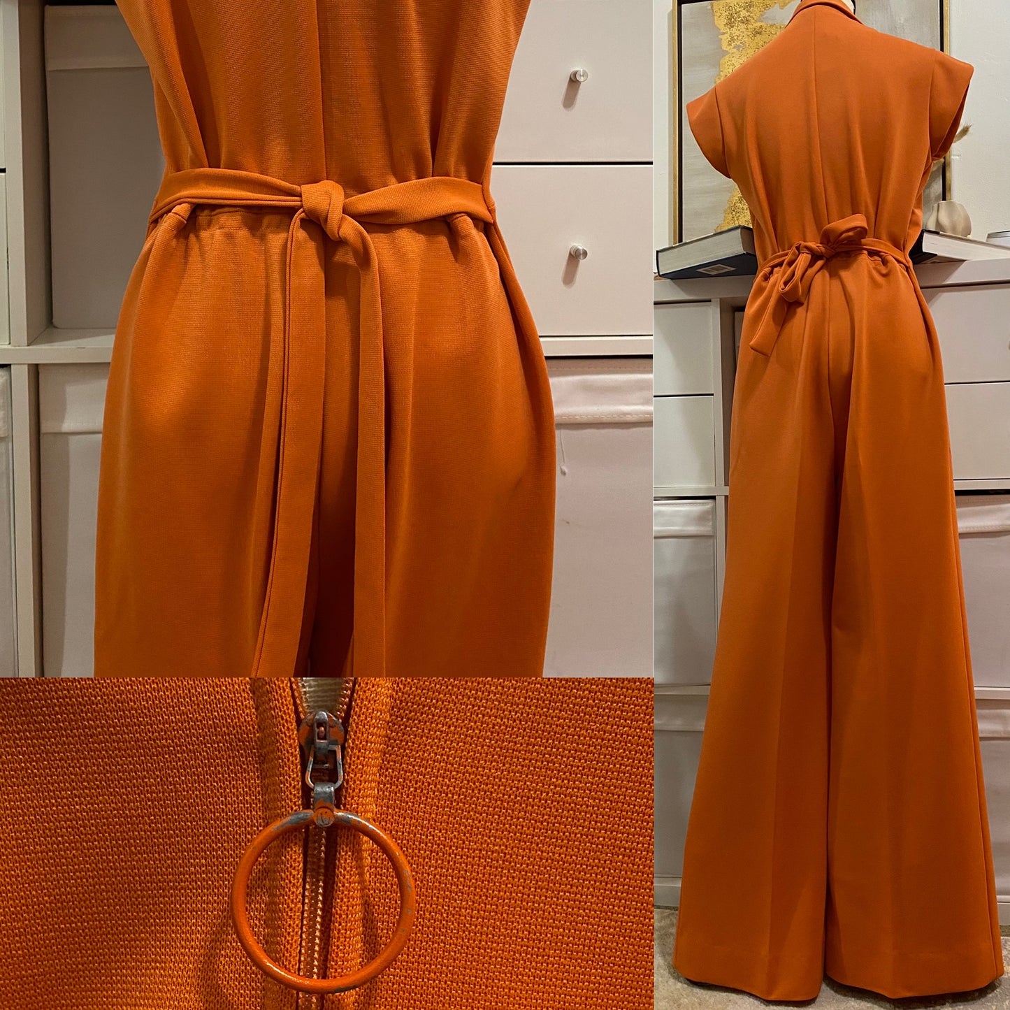 70's Rusty Orange Bell Bottom Jumpsuit W/ O-Ring (L)