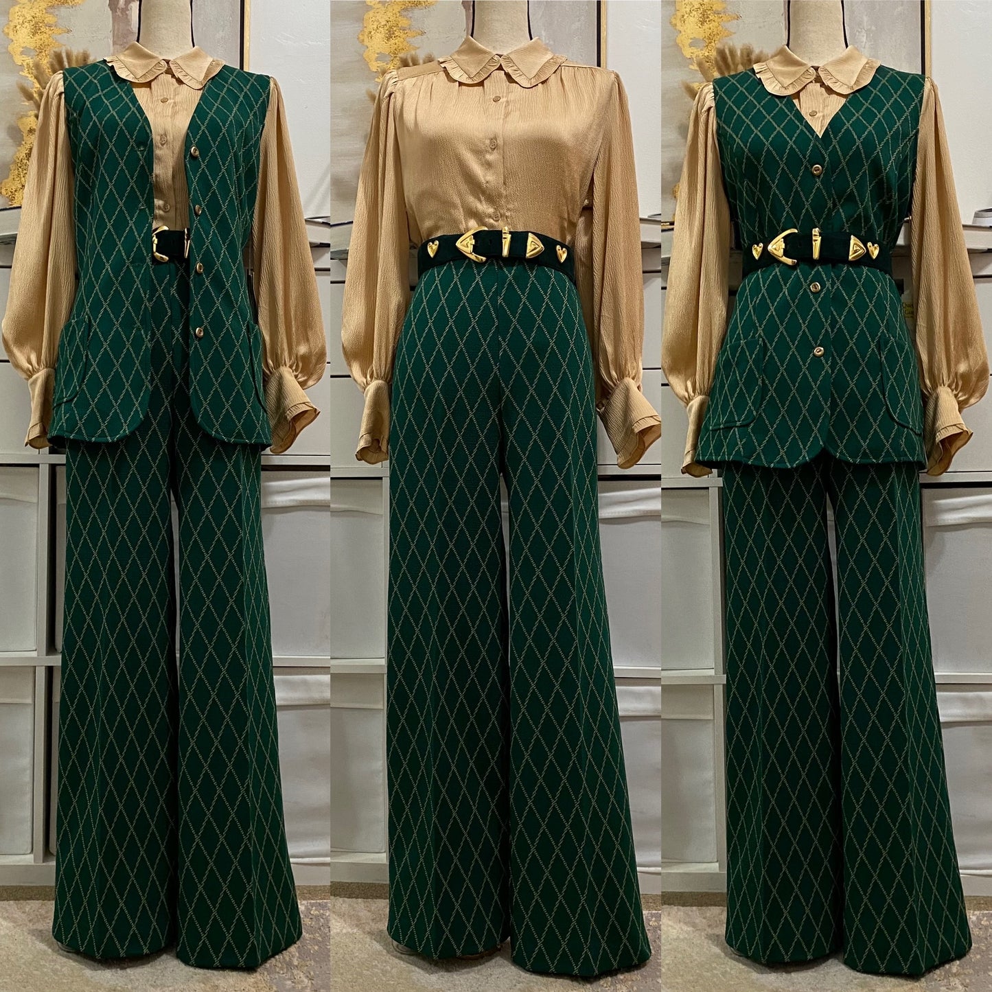 70's Deadstock Diamond 2pc Vest Pantsuit (M-L)